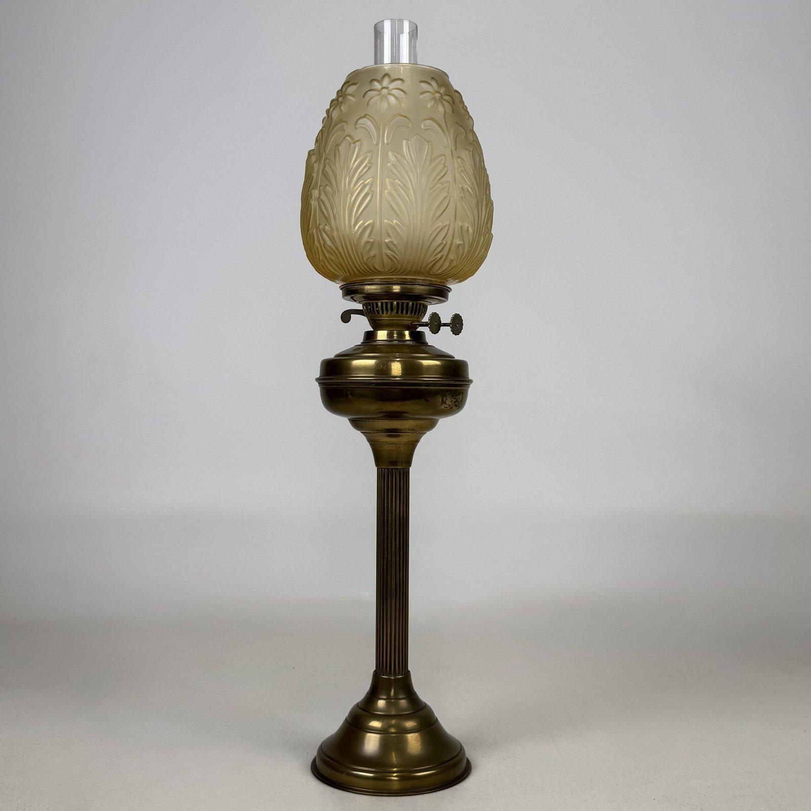 Antique Brass Column Oil Lamp | Amber Glass Shade | AF-6785 (1 of 8) Antique Brass Column Oil Lamp | Amber Glass Shade | AF-6785 (1 of 8)