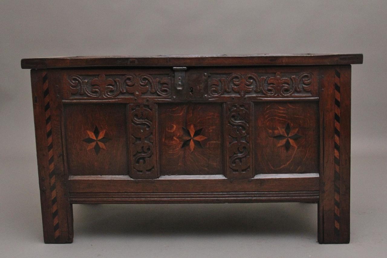 18th Century Carved & Inlaid Oak Coffer (1 of 12)
