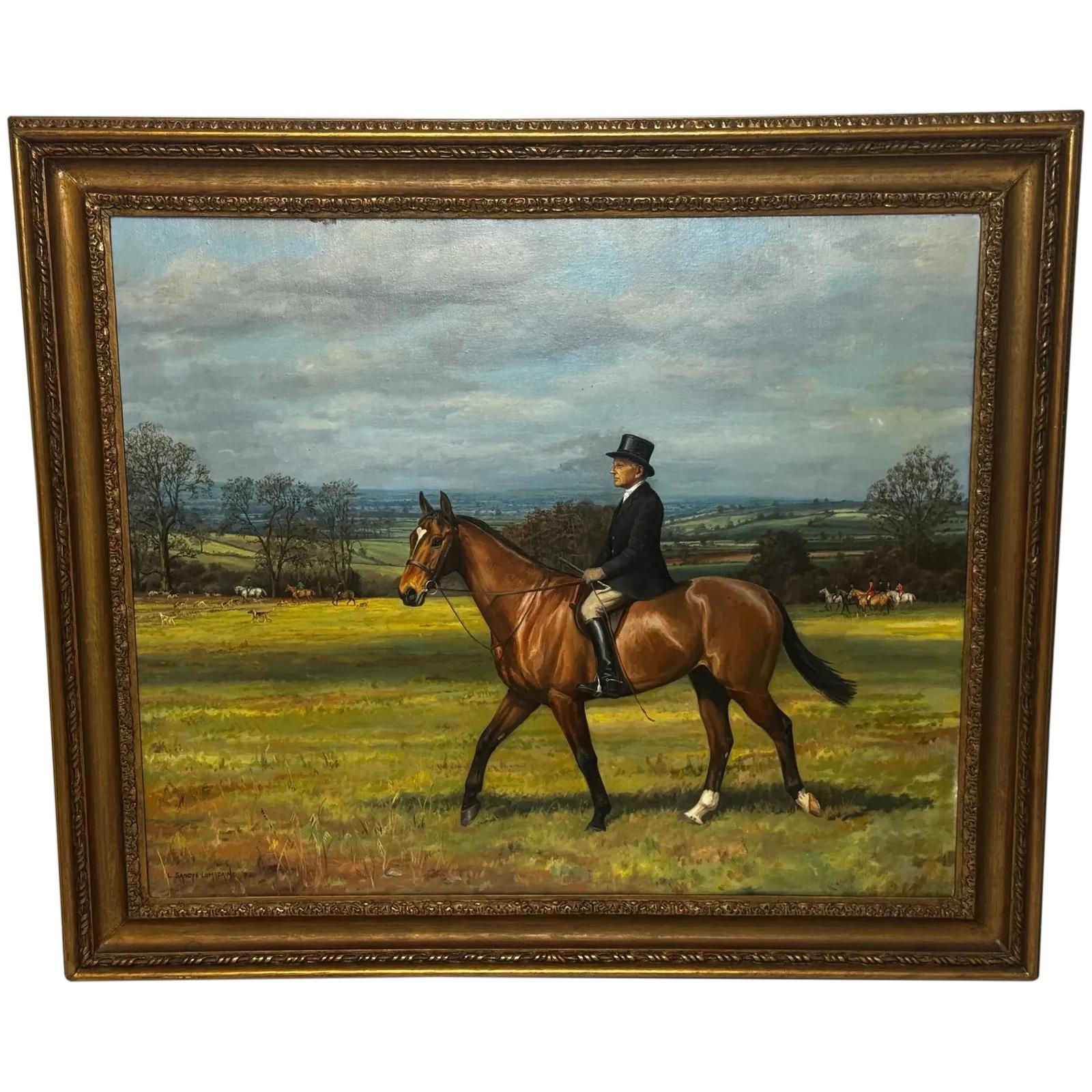 Large Framed Hunting Oil Painting Worcestershire Bay Horse Named Pug (1 of 51)