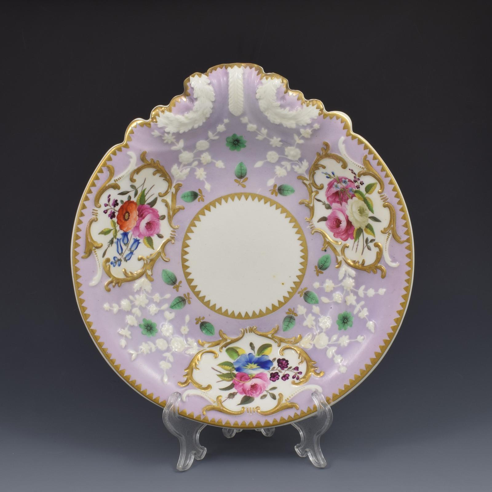 Regency English Ridgway Porcelain Acanthus Moulded Lilac Shell Dessert Dish (1 of 12) Regency English Ridgway Porcelain Acanthus Moulded Lilac Shell Dessert Dish (1 of 12)