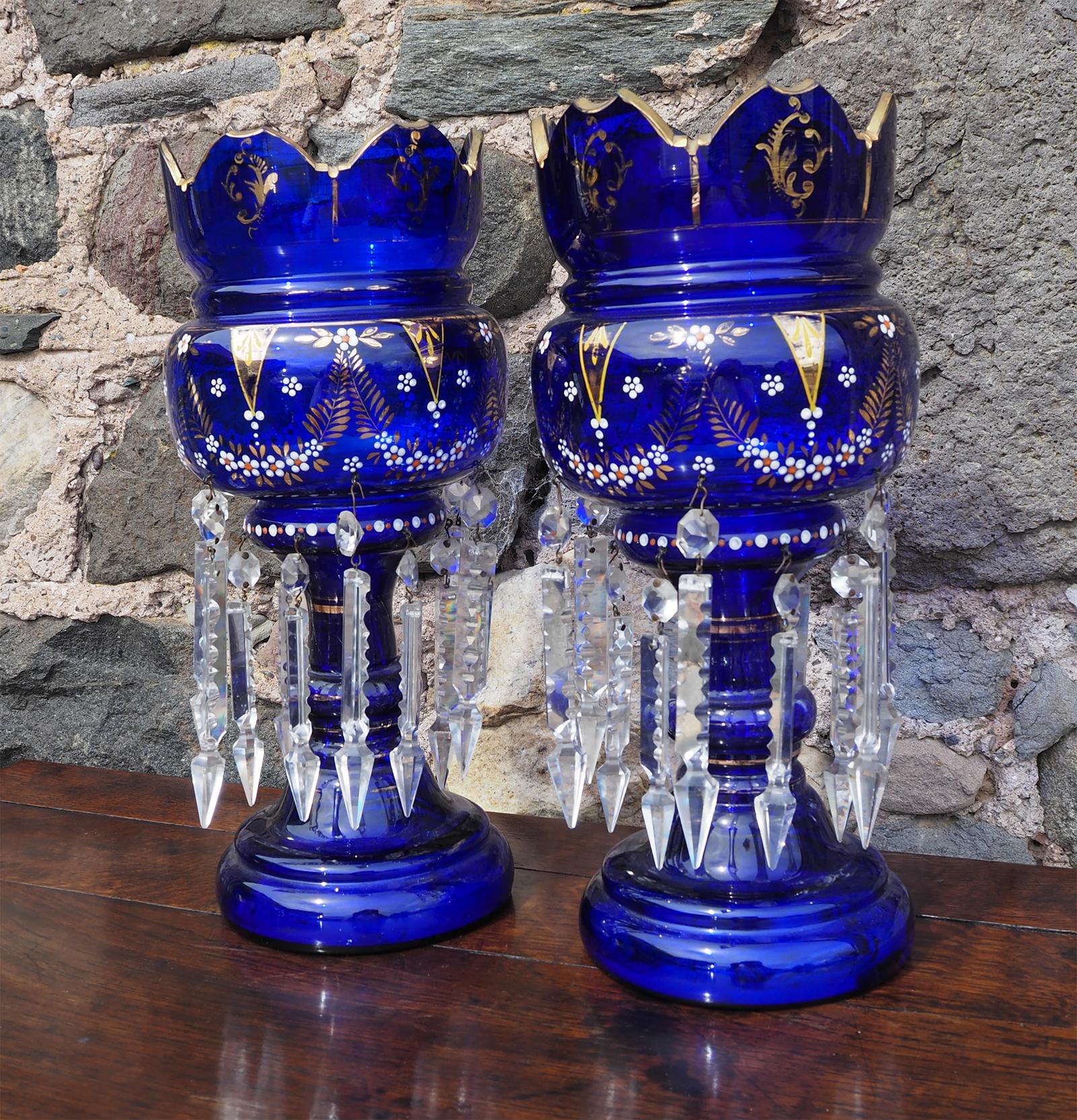 Stunning Pair of Victorian Blue Lustres (1 of 7)