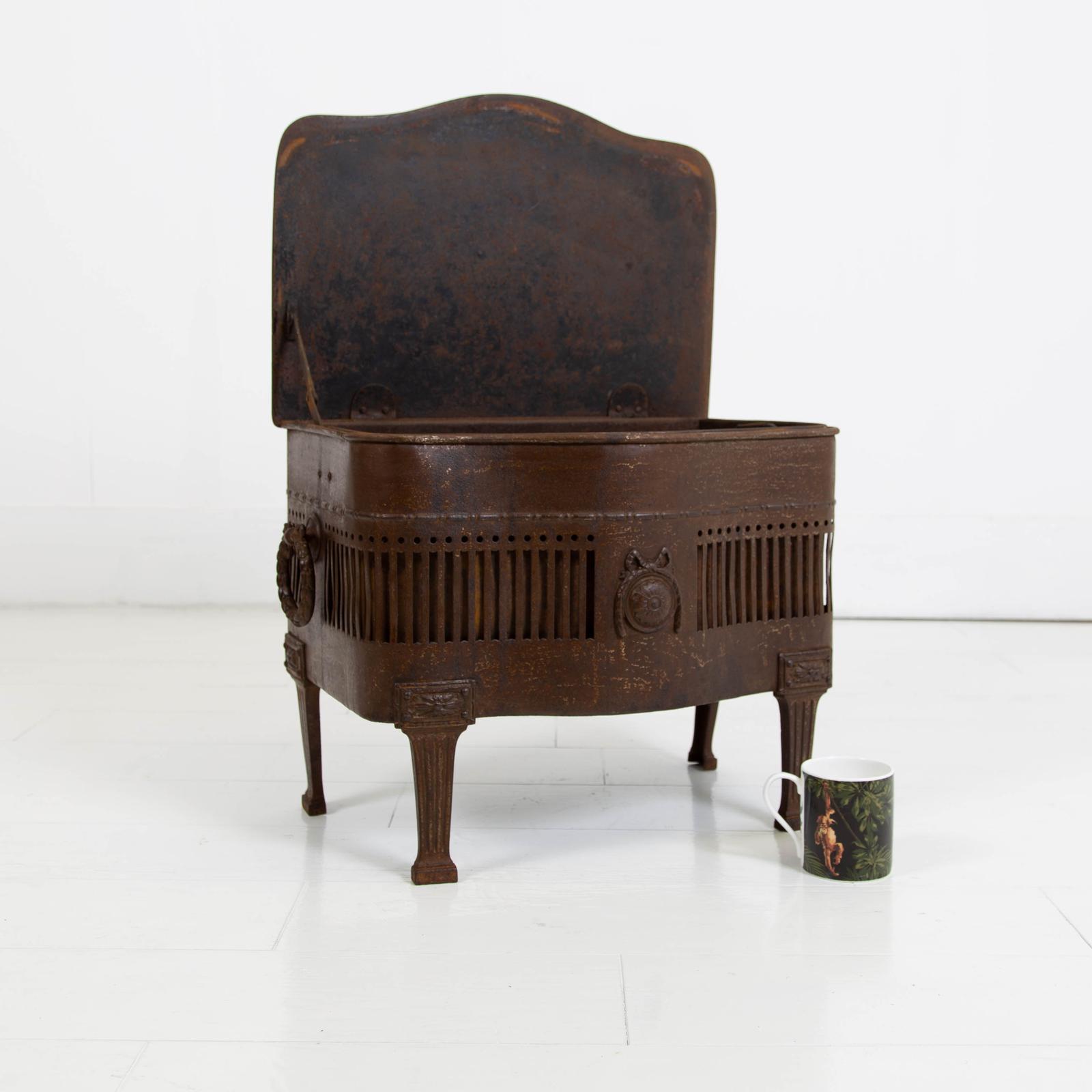 Unusual + Very Decorative Iron Storage Box Table c.1915 (1 of 12)