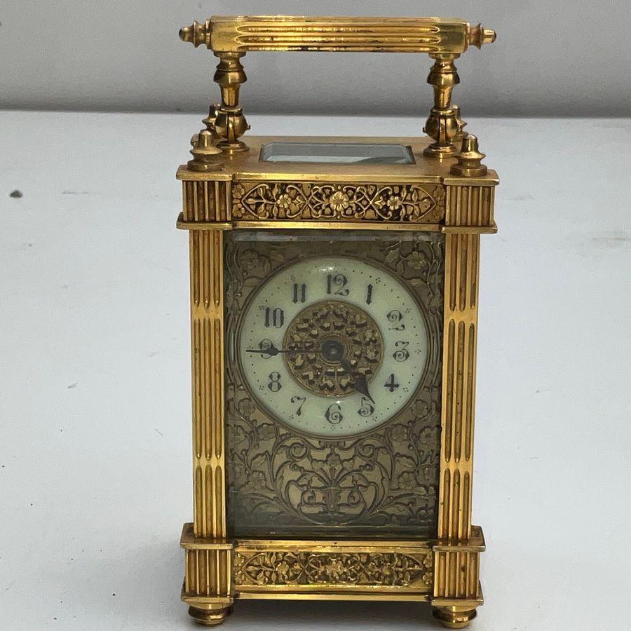 FRENCH CARRIAGE CLOCK ORMOLU GUILT FILIGREE PANELS (1 of 9)
