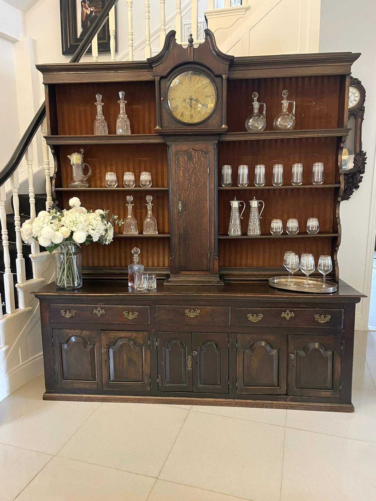 Rare 18th Century Large Antique George III Quality Oak Dresser with Rack & Longcase Clock (1 of 17) Rare 18th Century Large Antique George III Quality Oak Dresser with Rack & Longcase Clock (1 of 17)