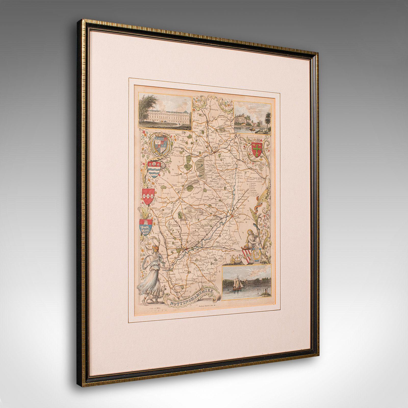 Antique Nottinghamshire Map, English, Framed, Cartographic Interest, Victorian (1 of 12)