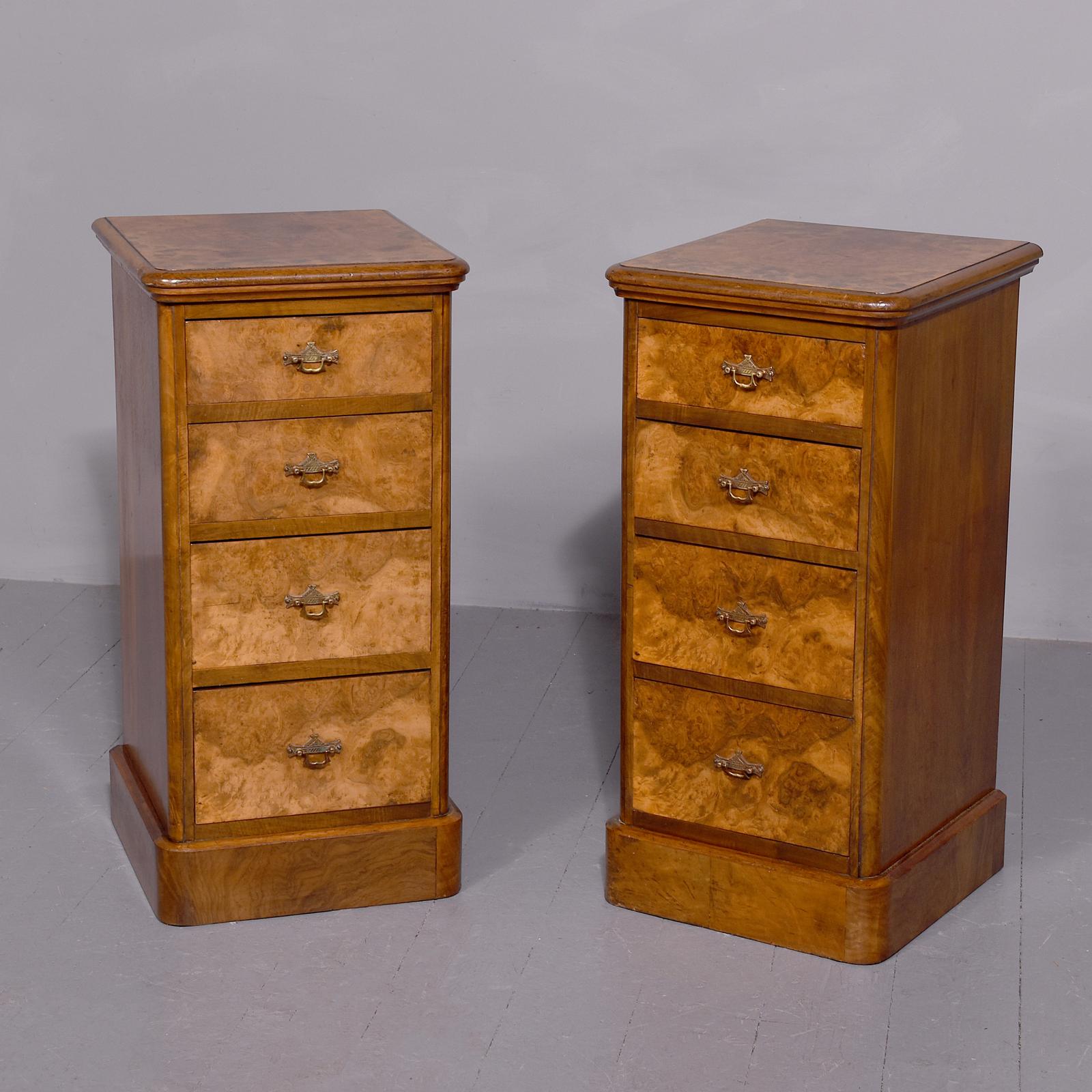 Pair of Late Victorian Burr Walnut Small Chests of Drawers / Bedside Lockers (1 of 6)