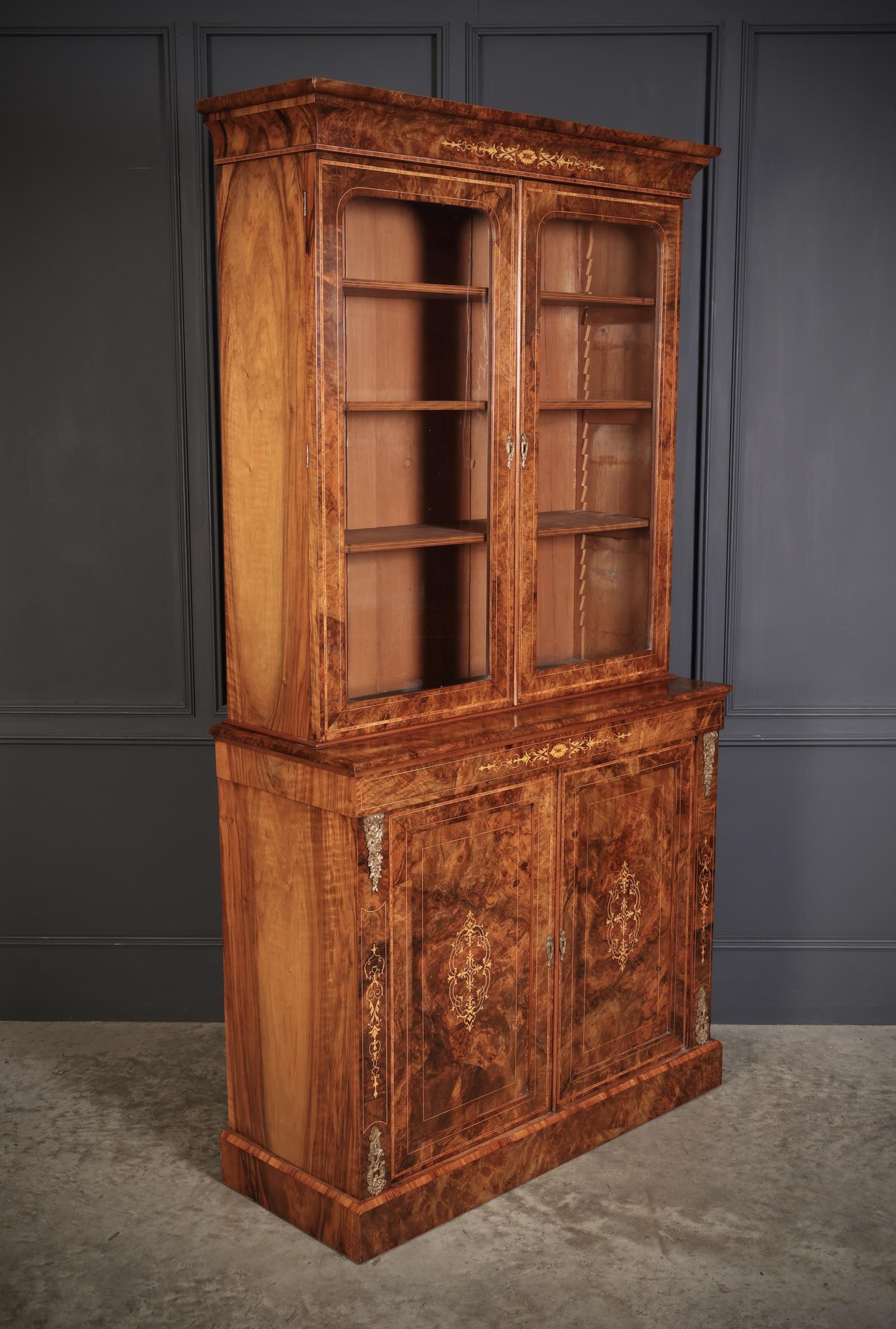 Marquetry Inlaid Burr Walnut Glazed Bookcase (1 of 14) Marquetry Inlaid Burr Walnut Glazed Bookcase (1 of 14)