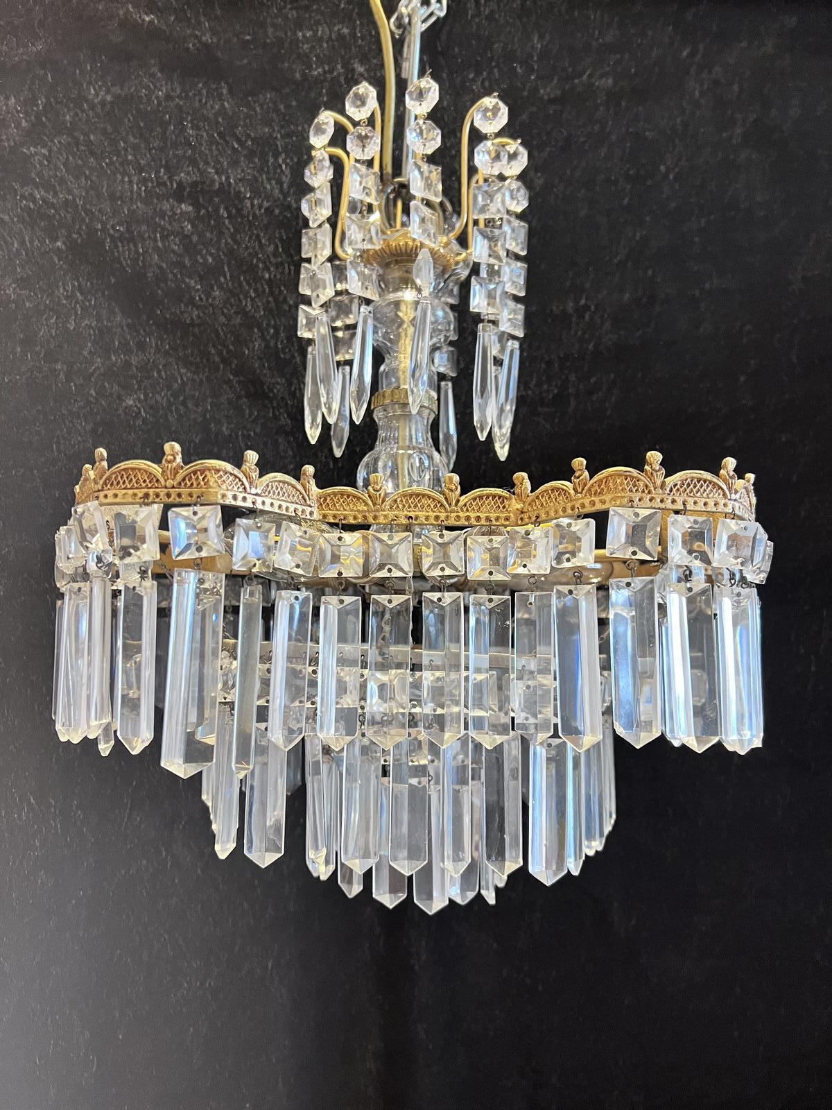 Five Light Italian Brass & Crystal Antique Chandelier in Deco Style (1 of 14)