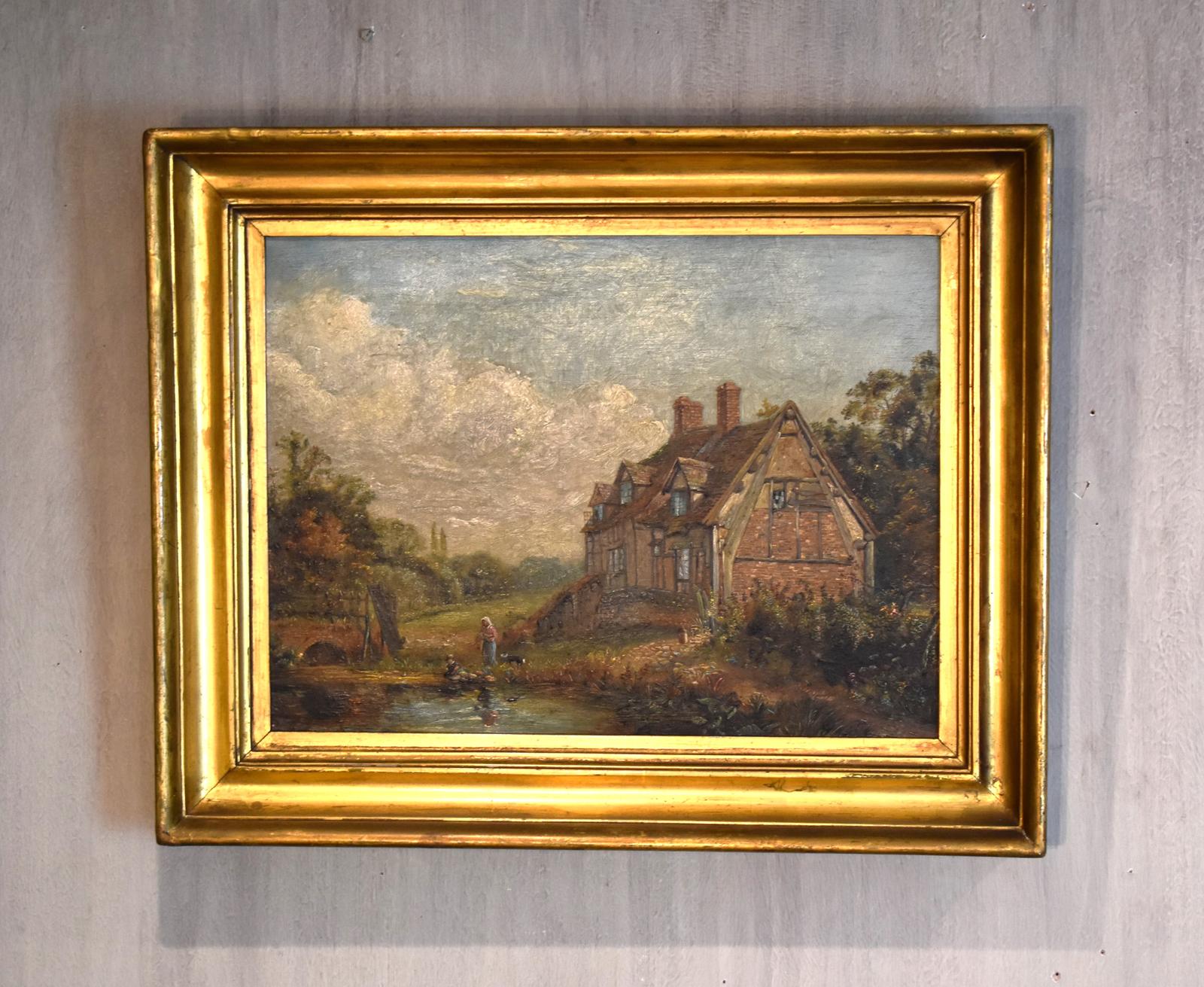 Cottage at Whittington Oil Painting by W Swindell (1 of 7)