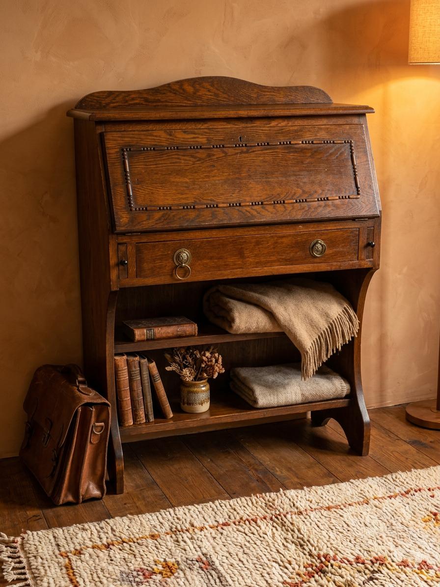 Antique Space Saving Oak Students Writing Bureau with Draw & Bookshelf Below (1 of 11) Antique Space Saving Oak Students Writing Bureau with Draw & Bookshelf Below (1 of 11)