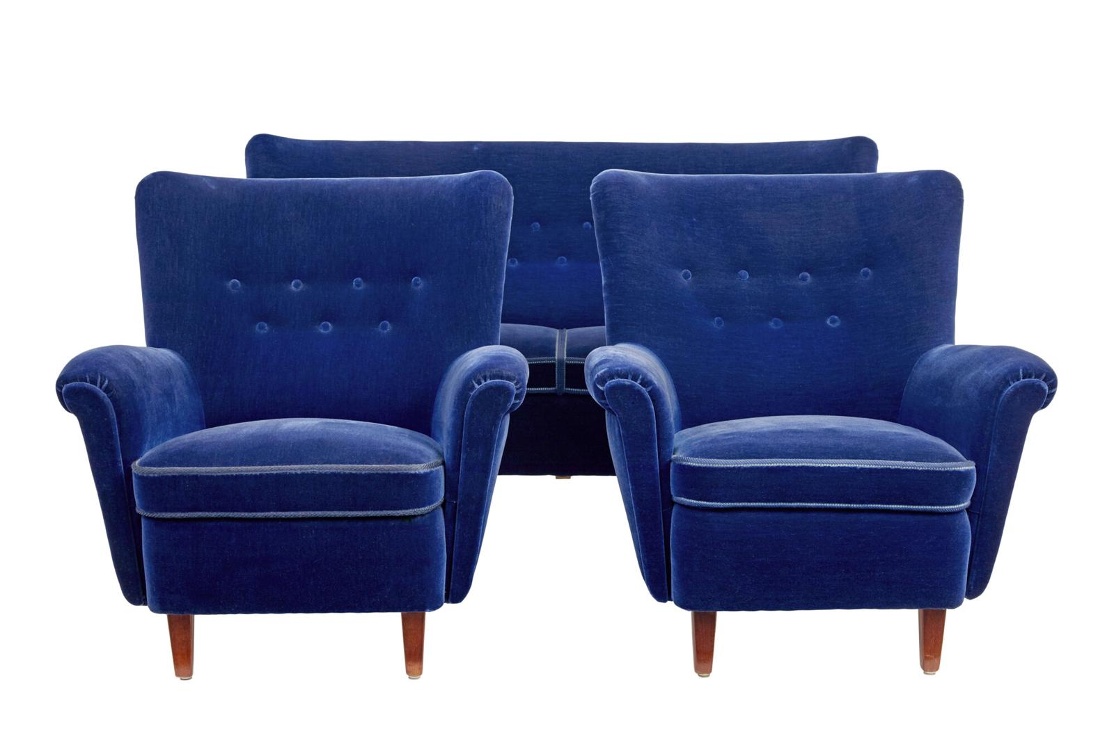 Fine Mid 20th Century Blue 3 Piece Suite (1 of 12)
