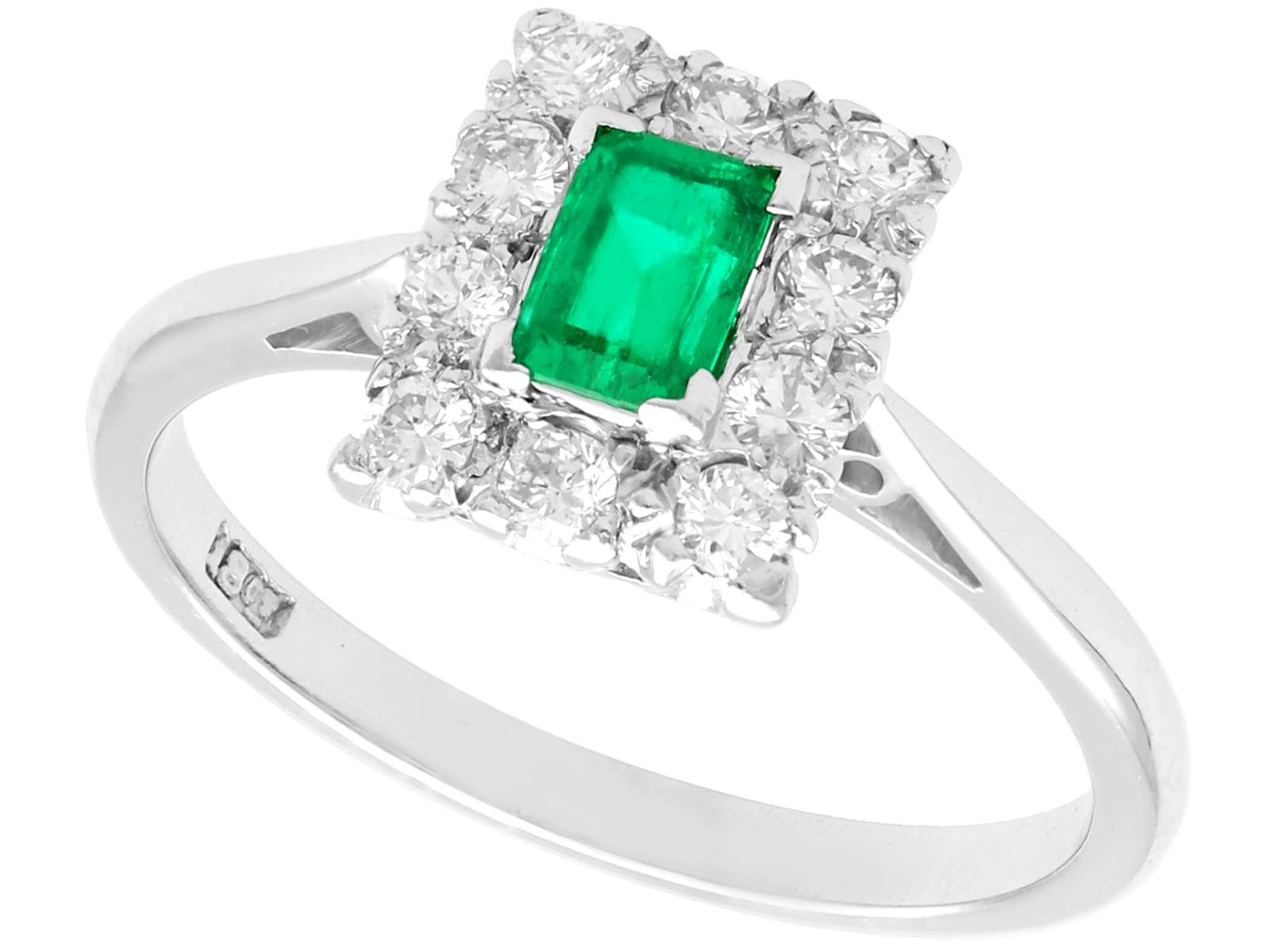 Vintage 0.28ct Emerald & 0.30ct Diamond 18ct White Gold Dress Ring c.1940 (1 of 9)