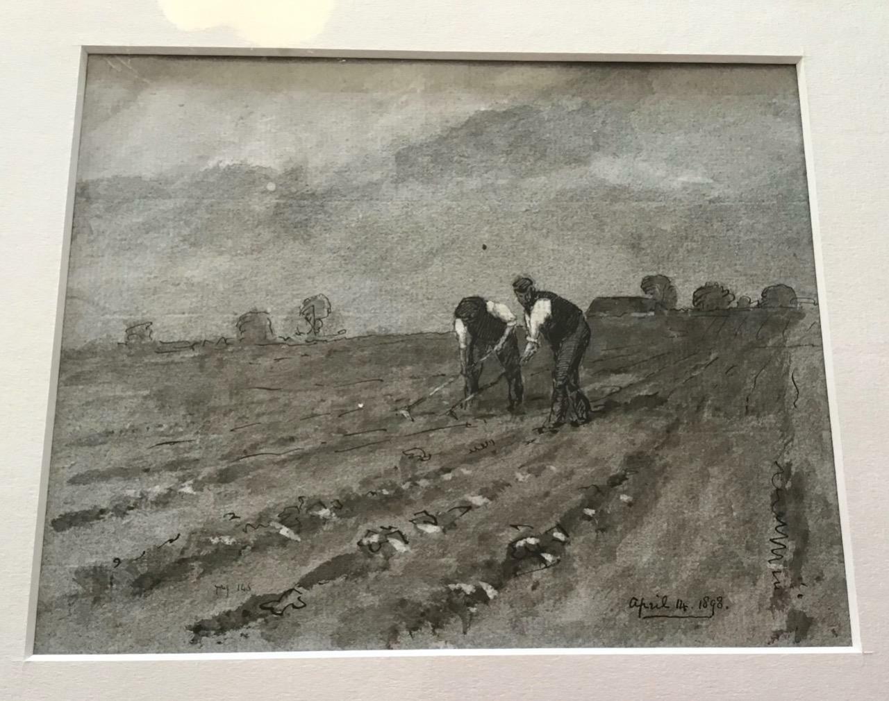 Original Pen & Ink Sketch Farm Workers Field Labourers Dated 1898 (1 of 1)
