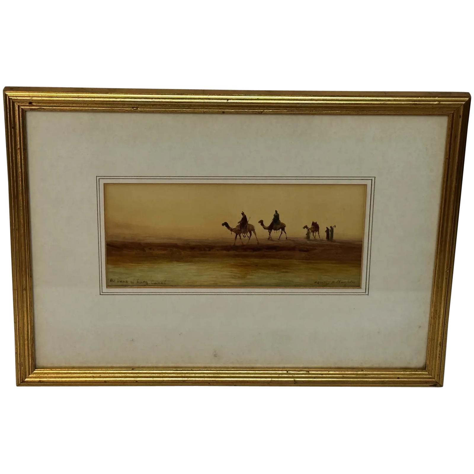 19th Century Painting Suez Canal Group of Bedouin Tribesman with Camels (1 of 40)