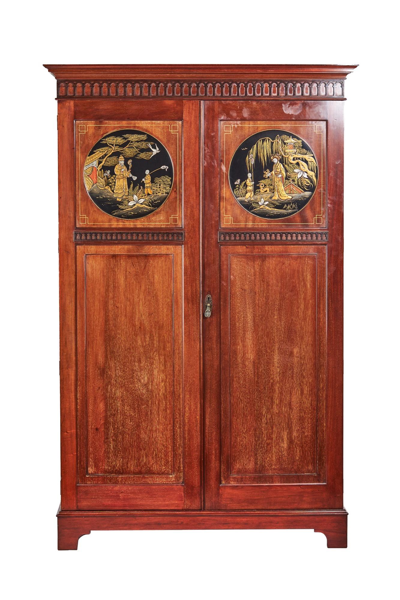 Edwardian Mahogany & Chinoiserie Decorated Wardrobe (1 of 13)