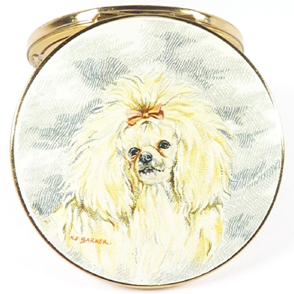 Rare Enamel Poodle Compact Mirror 1950s (1 of 8)