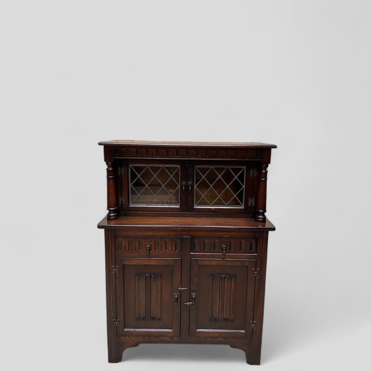 Antique Small Carved Storage Cupboard / Court Cupboard  / Dark Oak / Made in England c.1920 (1 of 8)