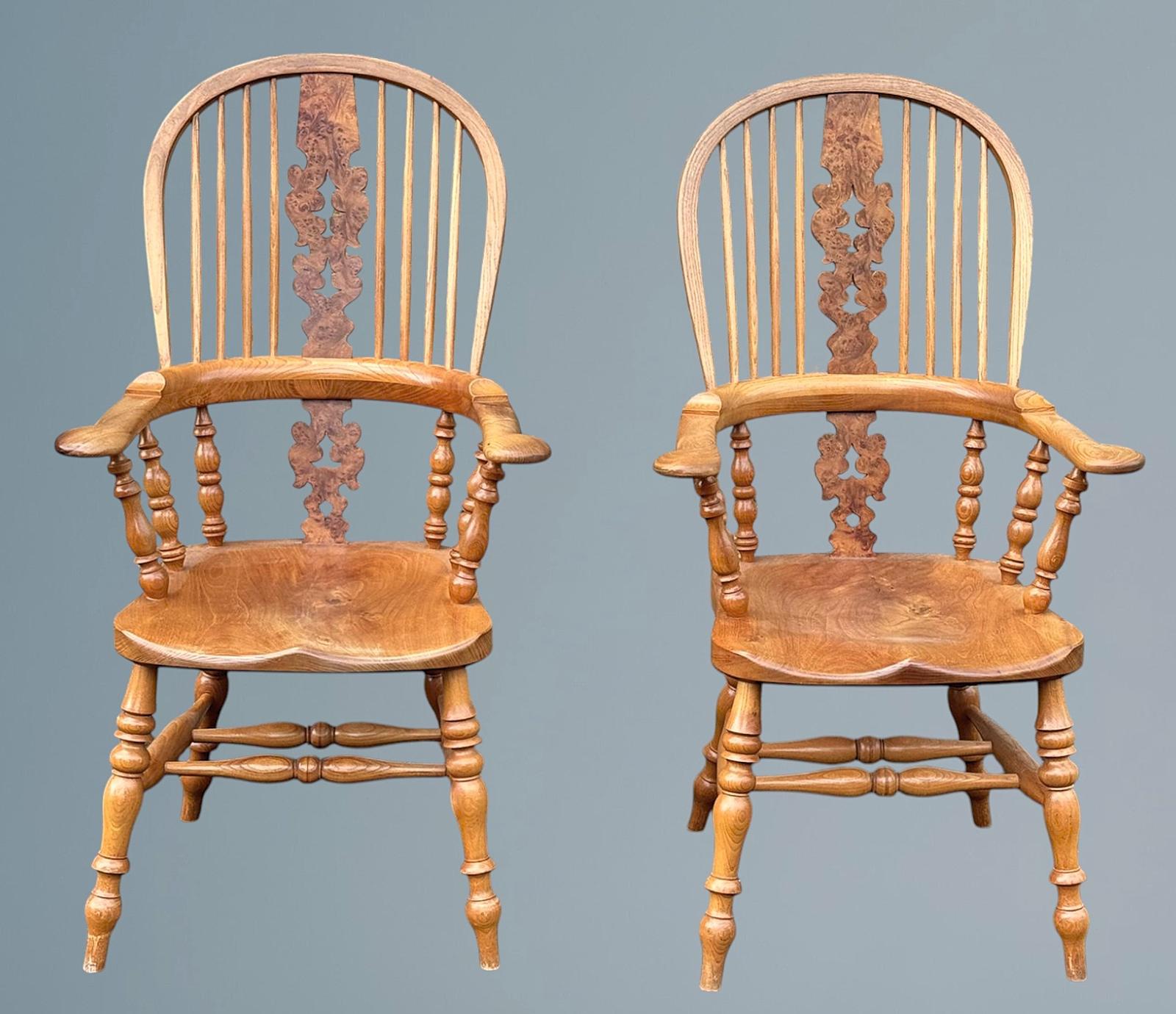 Pair of Ash and Yew High Back Windsor Chairs By Barry Murphy (1 of 23)