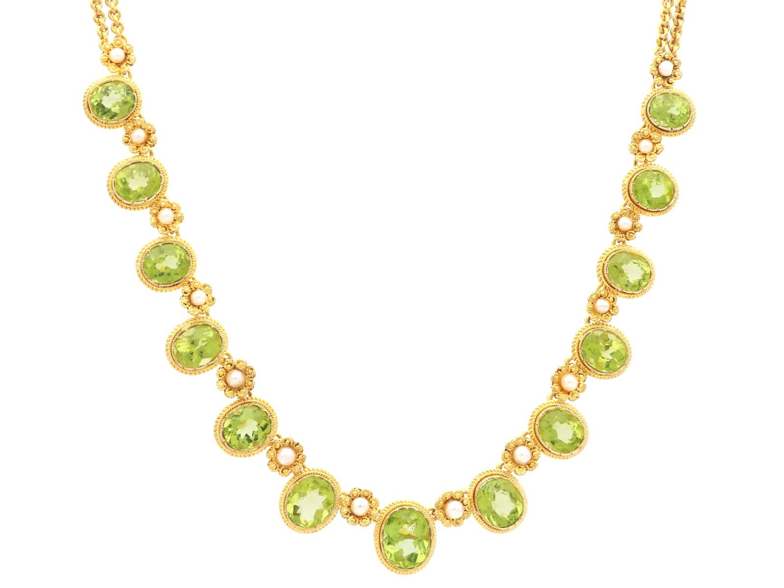 Antique 14.50ct Peridot & Pearl, 18ct Yellow Gold Necklace c.1900 (1 of 11)
