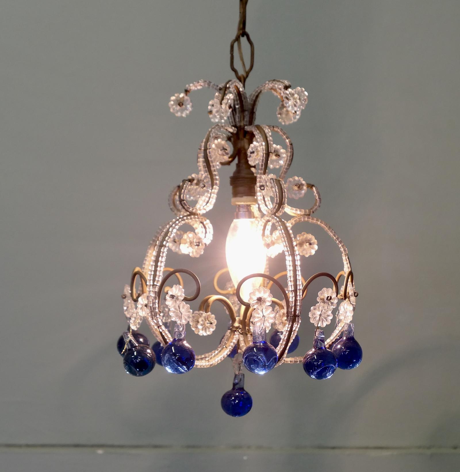 French White and Cobalt Crystal Chandelier Light Fitting (1 of 6)