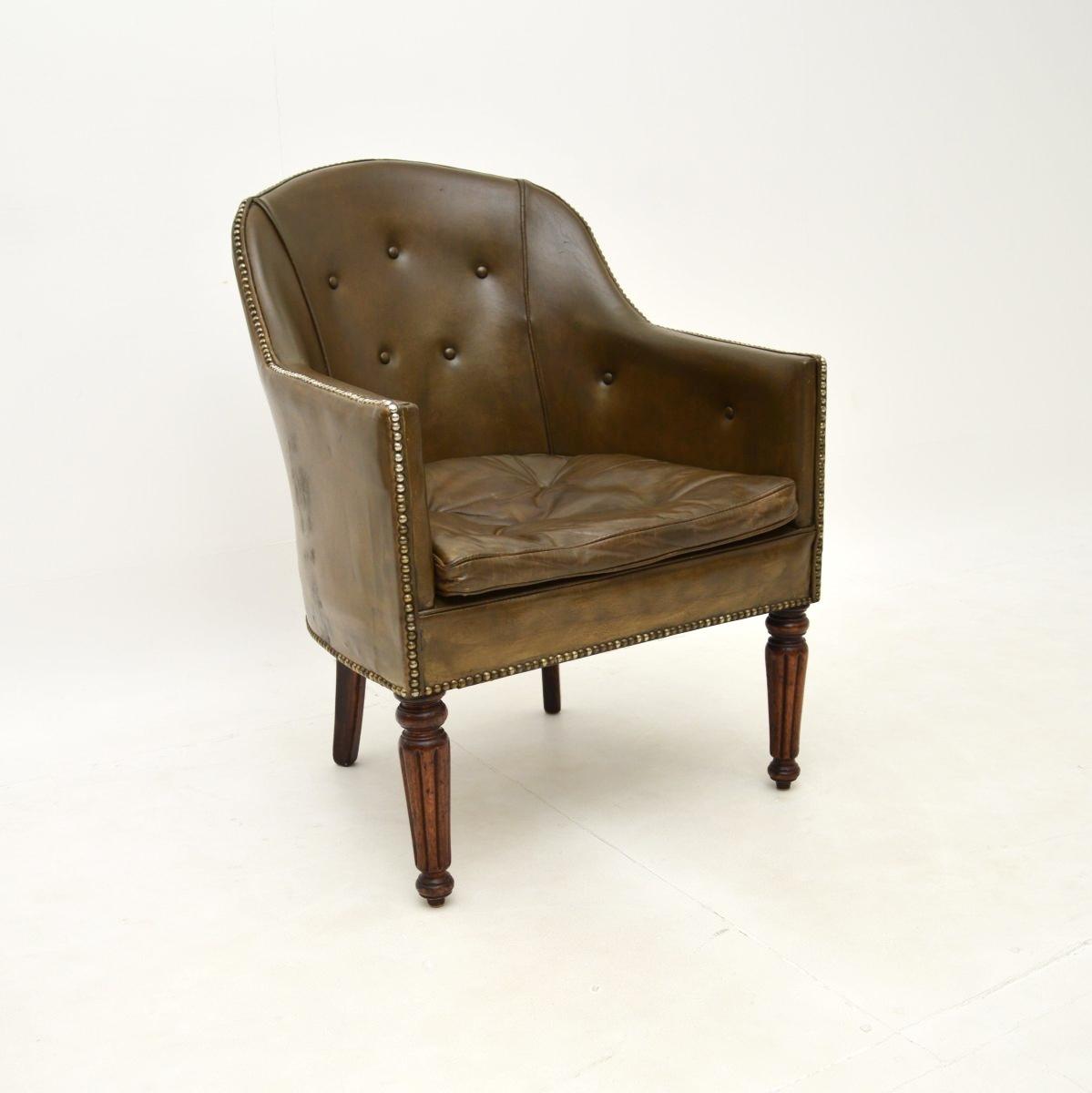 Antique Victorian Leather and Mahogany Armchair (1 of 10)