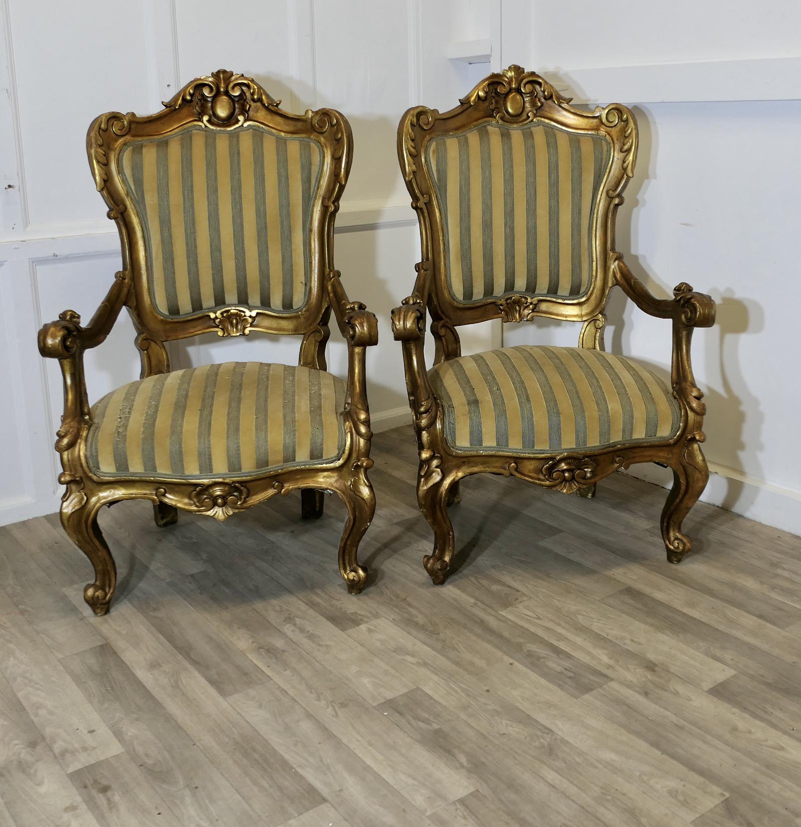 Pair of Large Italian Carved Giltwood Armchairs (1 of 12)
