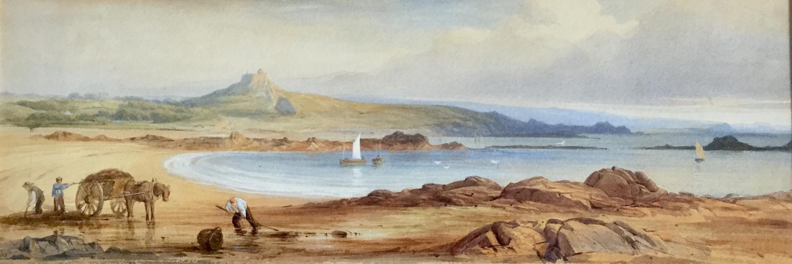 English School Watercolour - Gathering  Seaweed at Lindisfarne (1 of 2)
