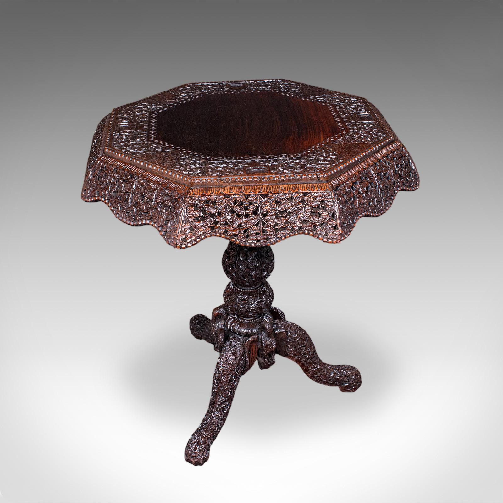 Antique Carved Tea Table, Burmese, Teak, Octagonal, Lamp, Side - Victorian c.1860 (1 of 12) Antique Carved Tea Table, Burmese, Teak, Octagonal, Lamp, Side - Victorian c.1860 (1 of 12)