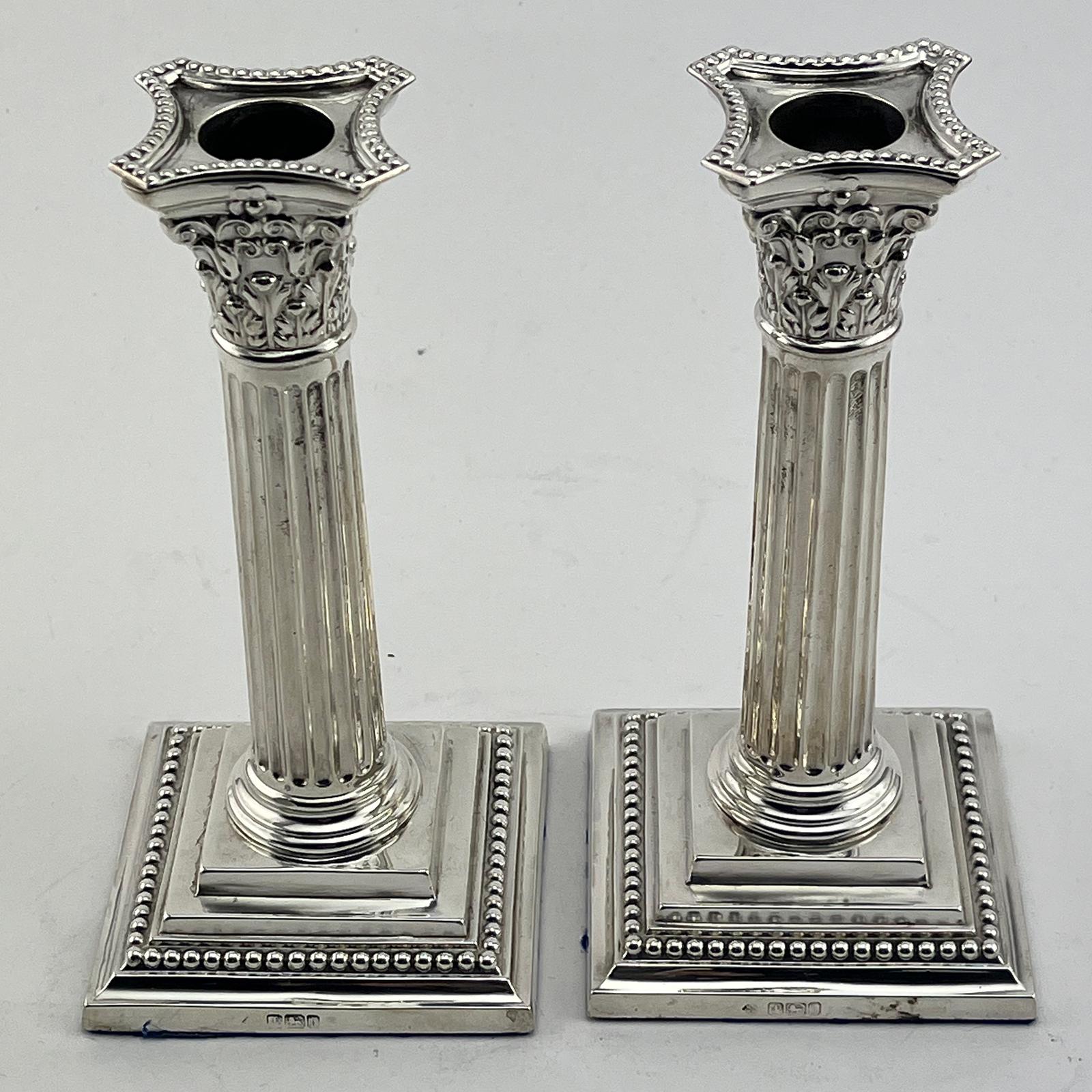 Pair of Edwardian Sterling Silver Corinthian Candlesticks (1 of 8)