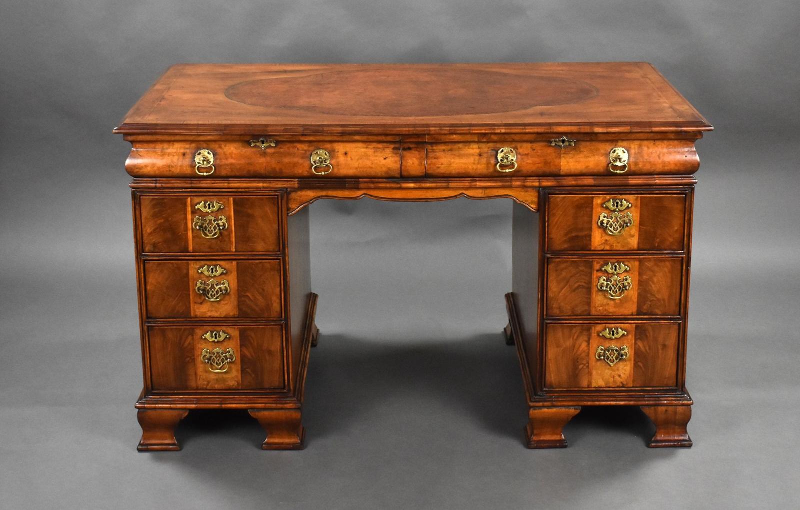 Antique Figured Walnut Pedestal Desk (1 of 11)