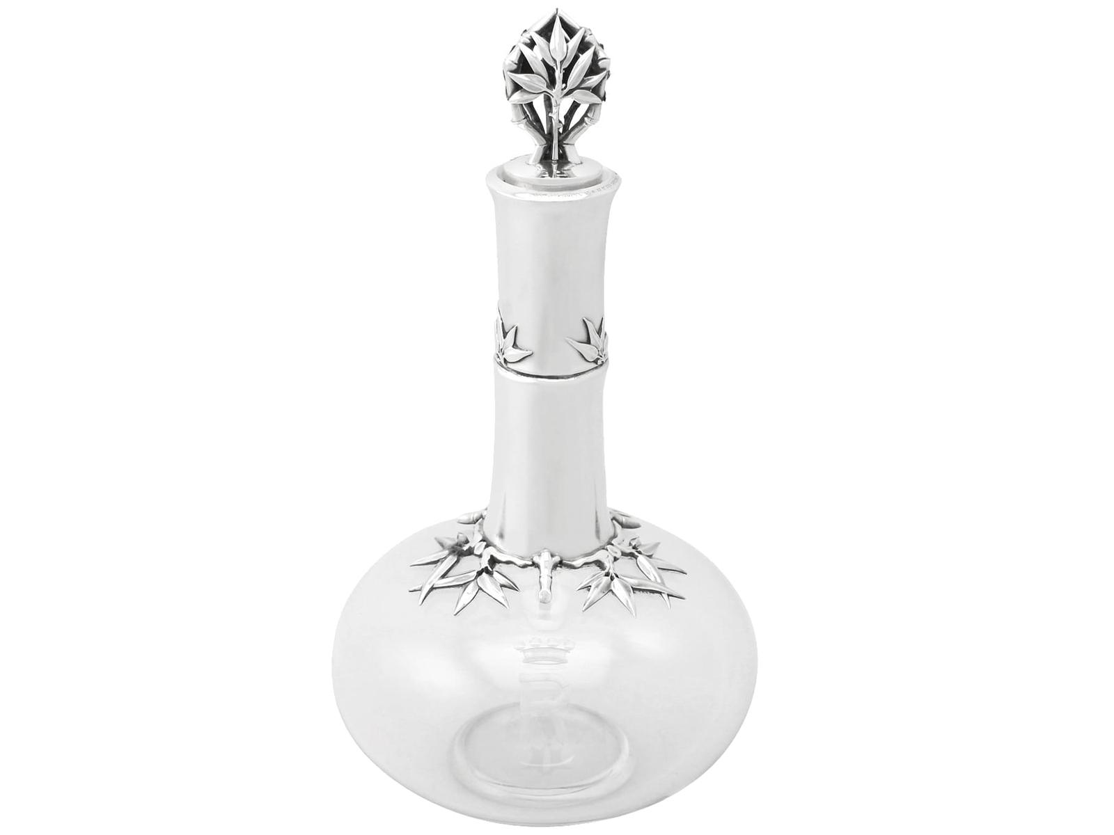 Antique Victorian Blown & Acid Etched Glass, Sterling Silver Mounted Decanter (1 of 9)