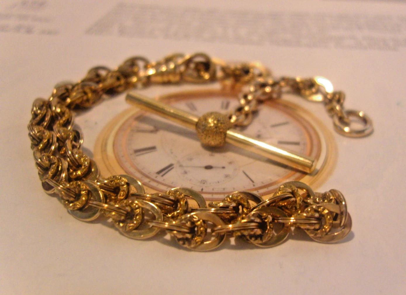 Pocket Watch Chain 10ct Rose & Yellow Gold Filled 1900s Antique USA Fancy Albert (1 of 13)
