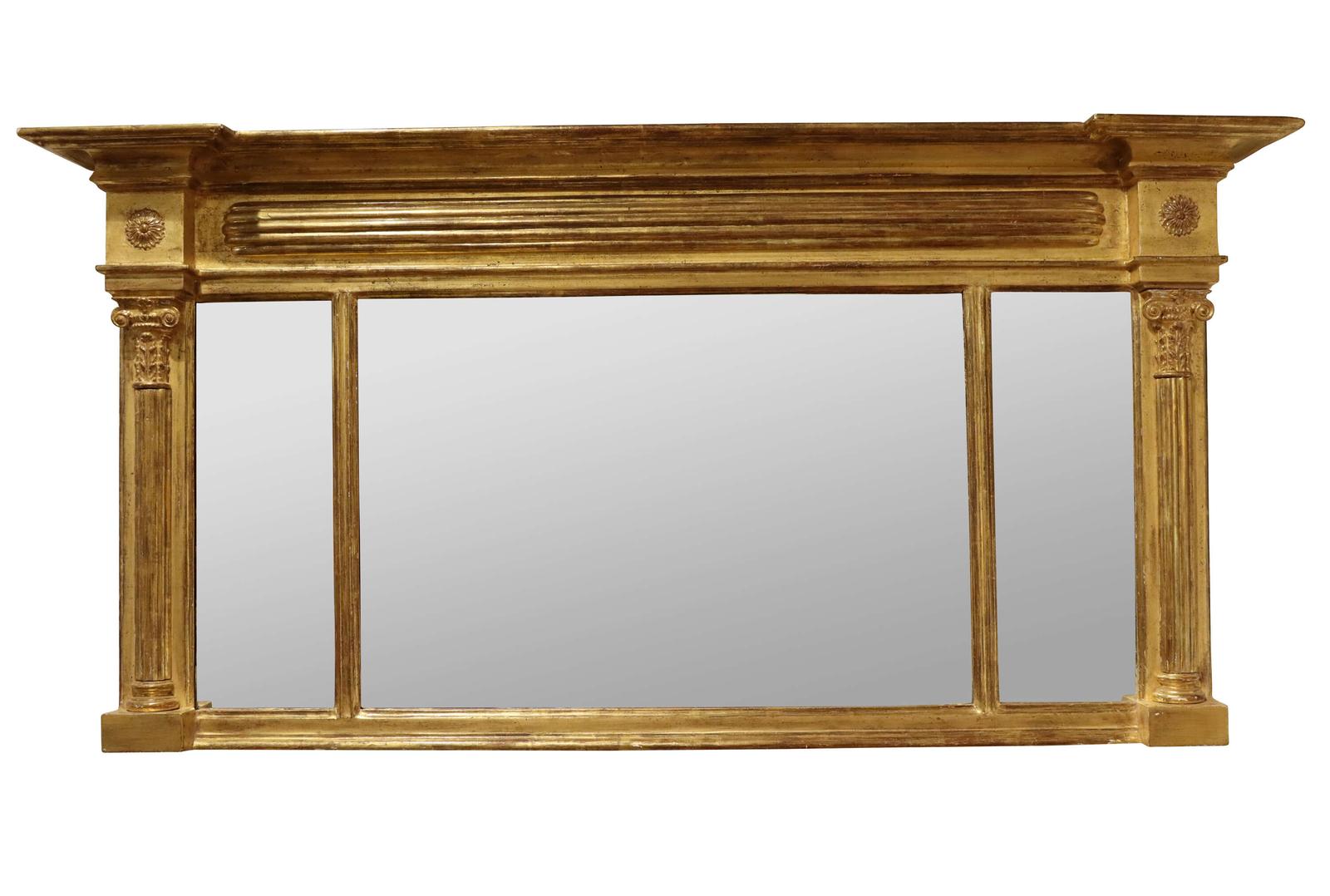Regency Giltwood Overmantel Mirror – Triple Plate with Reeded Columns (1 of 4) Regency Giltwood Overmantel Mirror – Triple Plate with Reeded Columns (1 of 4)