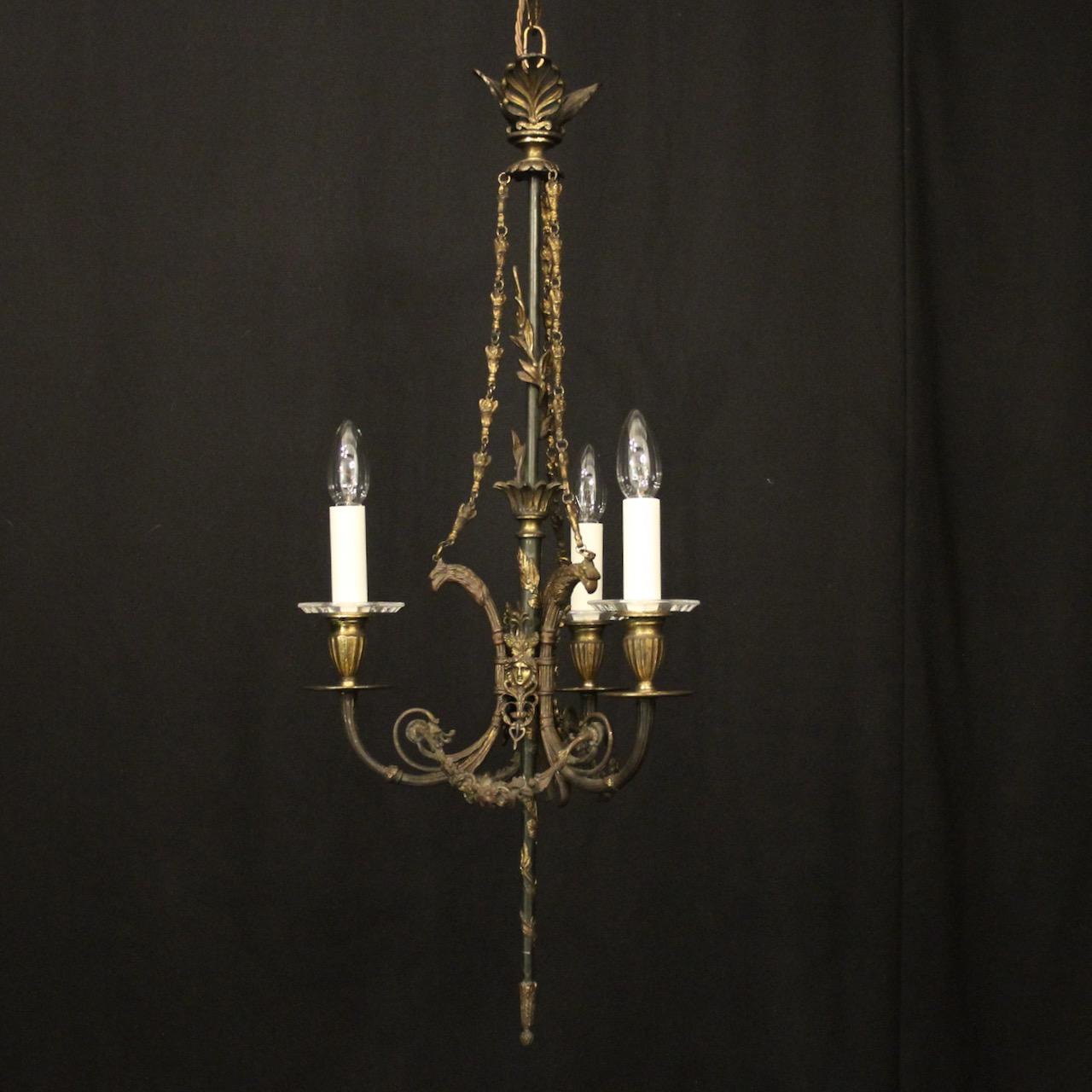 French Empire Triple Light Antique Chandelier (1 of 10)