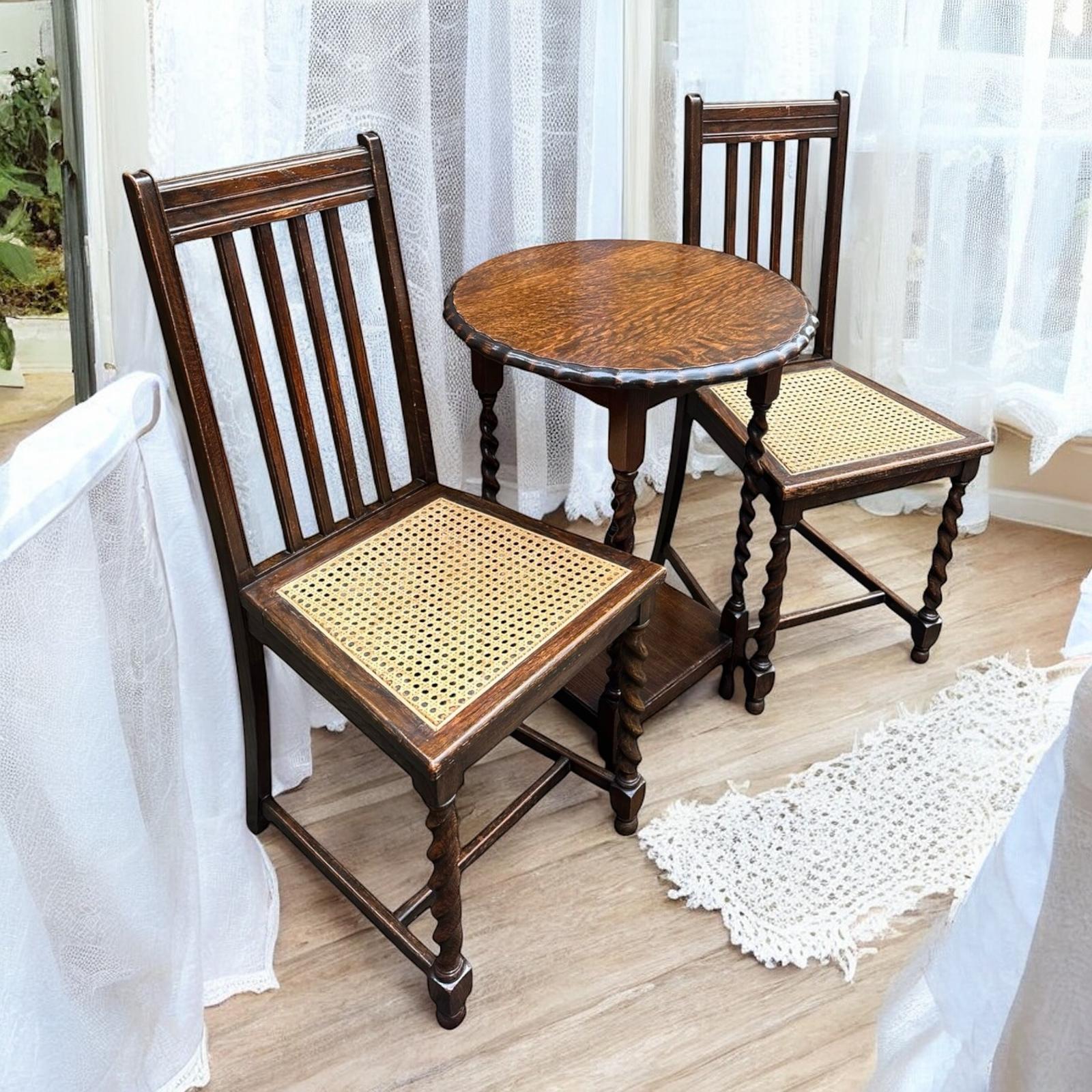 Antique Edwardian Chairs / Wood and Rattan / Set of 2 (1 of 8)
