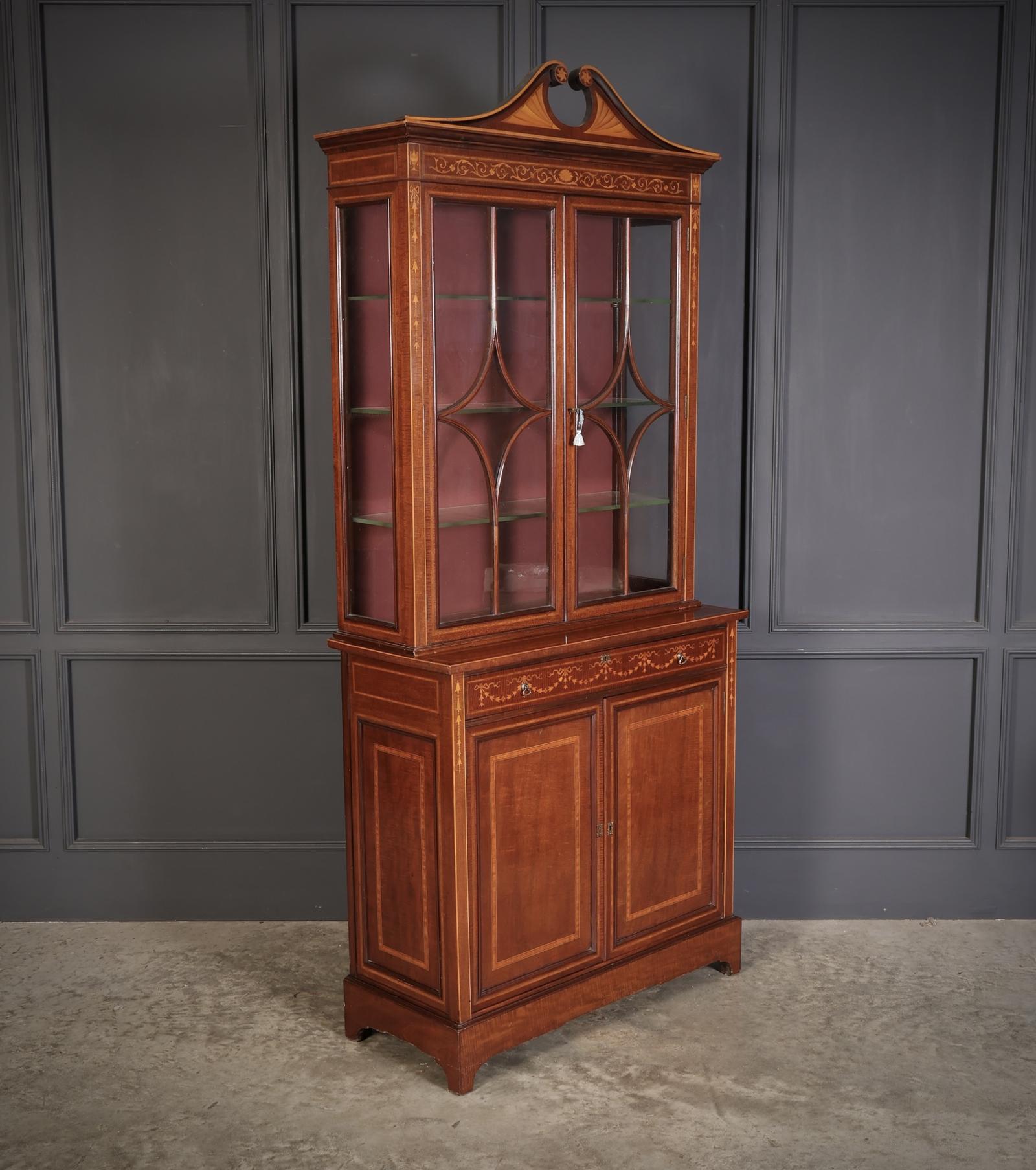 Marquetry Inlaid Mahogany Glazed Cabinet (1 of 15)