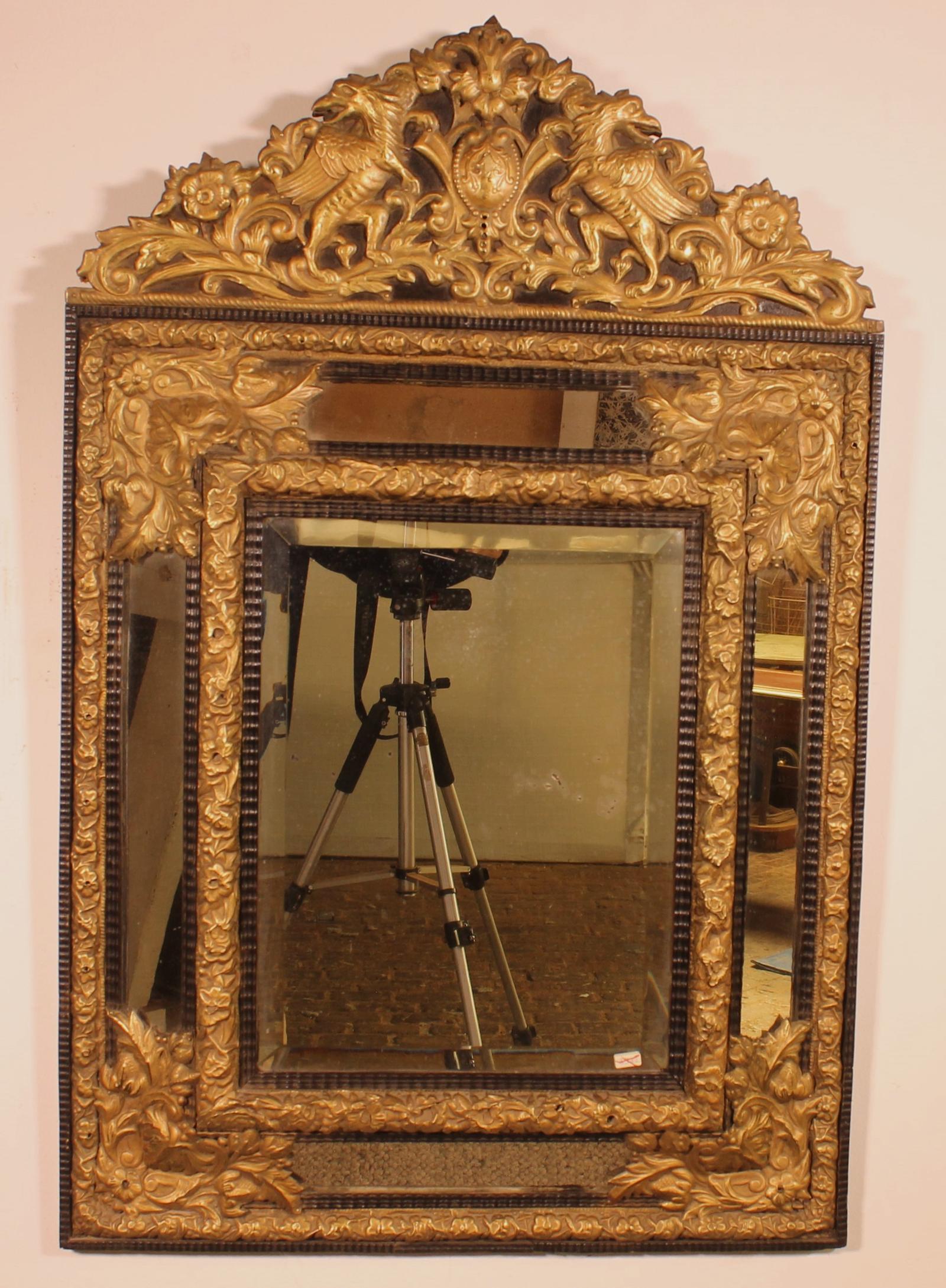 Mirror with Sculpted Copper & Ebony Wood Decoration - Early 19th Century (1 of 12)