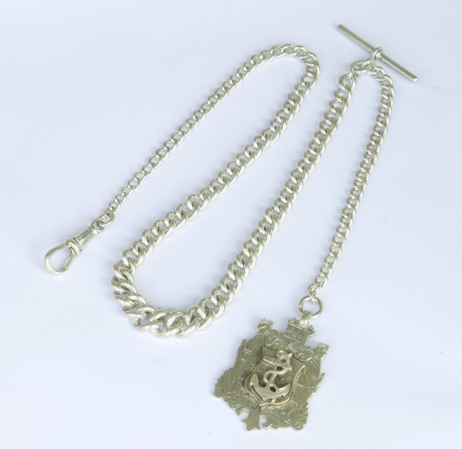 Antique Silver Watch Chain & Boys Brigade Fob (1 of 3)