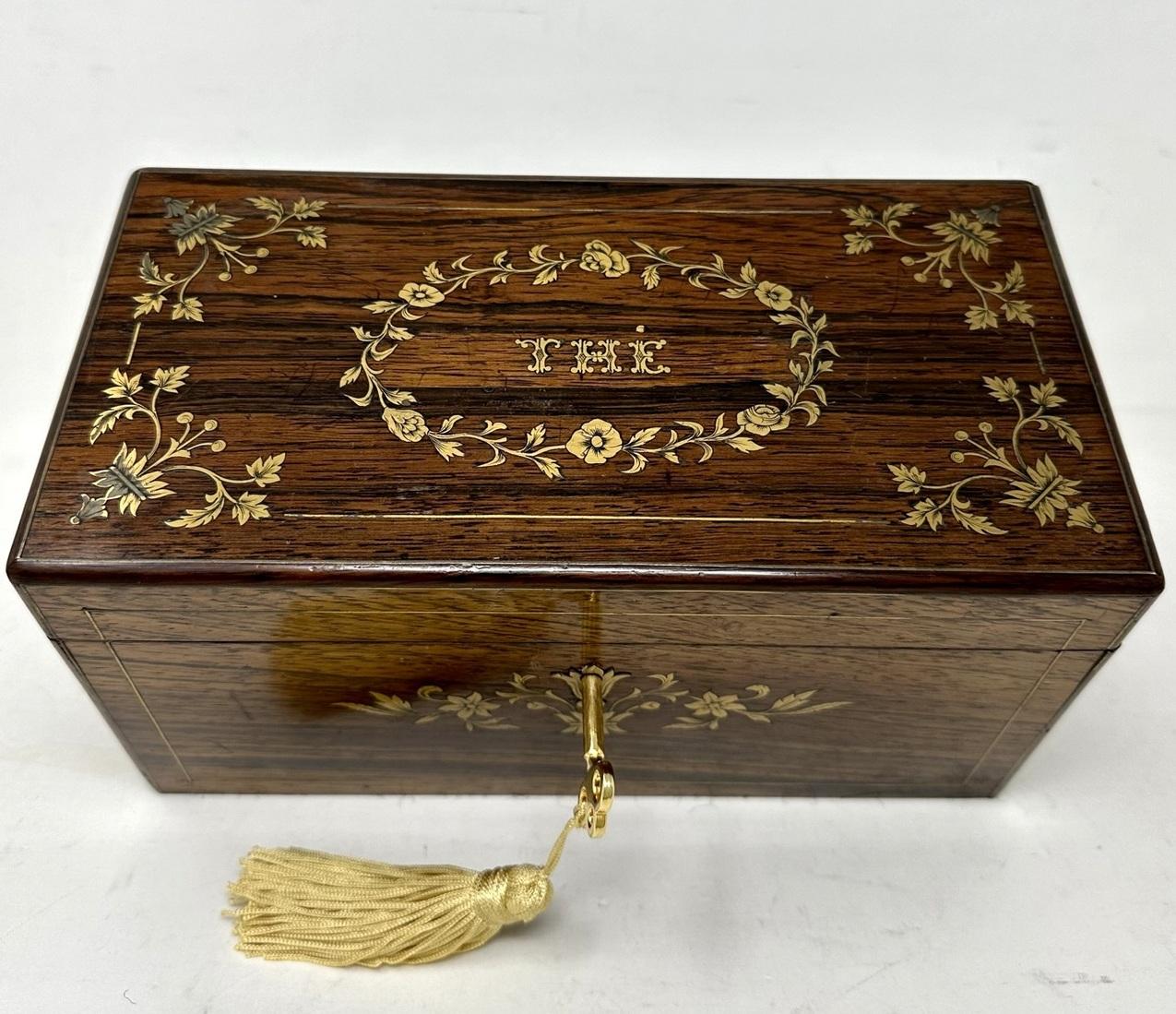 Antique Victorian Brass Inlaid Mahogany French Double Tea Caddy Box Casket 19th Century (1 of 10)
