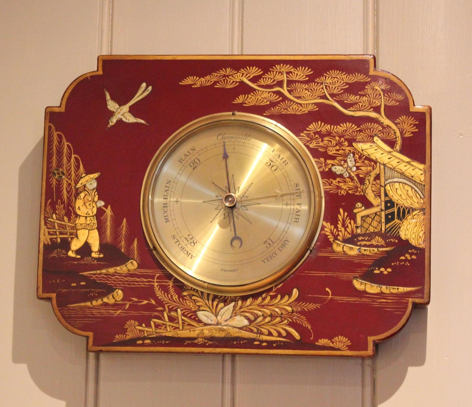 Substantial Maroon Chinoiserie Aneroid Barometer (1 of 11)