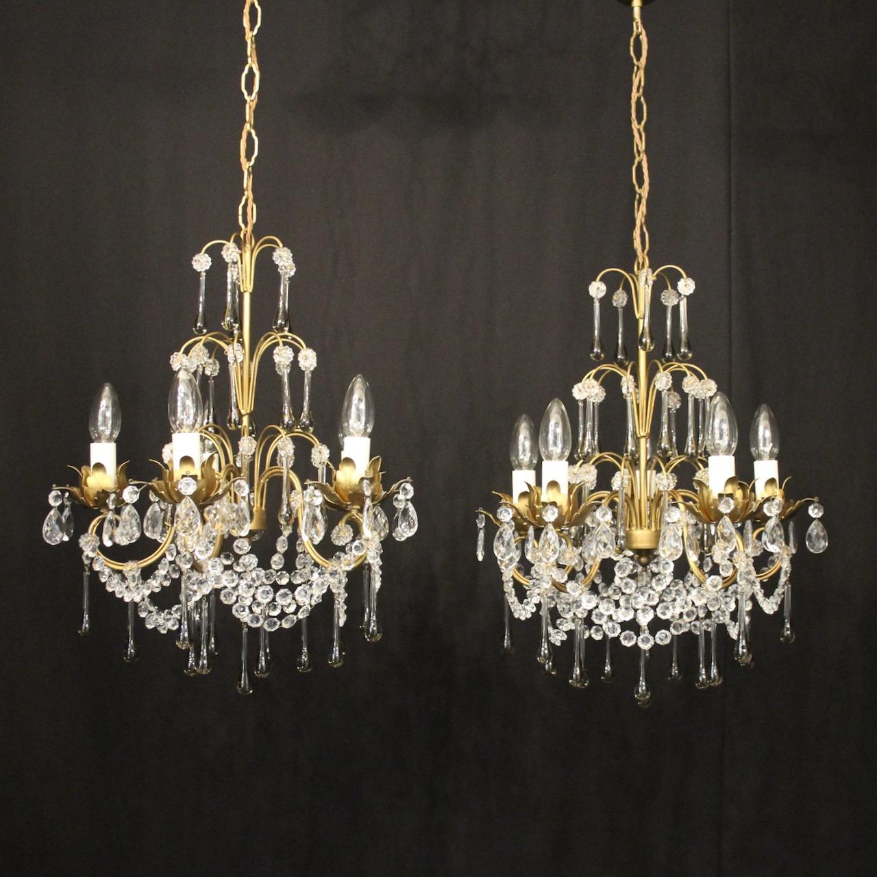 French Pair Of Gilded 5 Light Chandeliers (1 of 10)