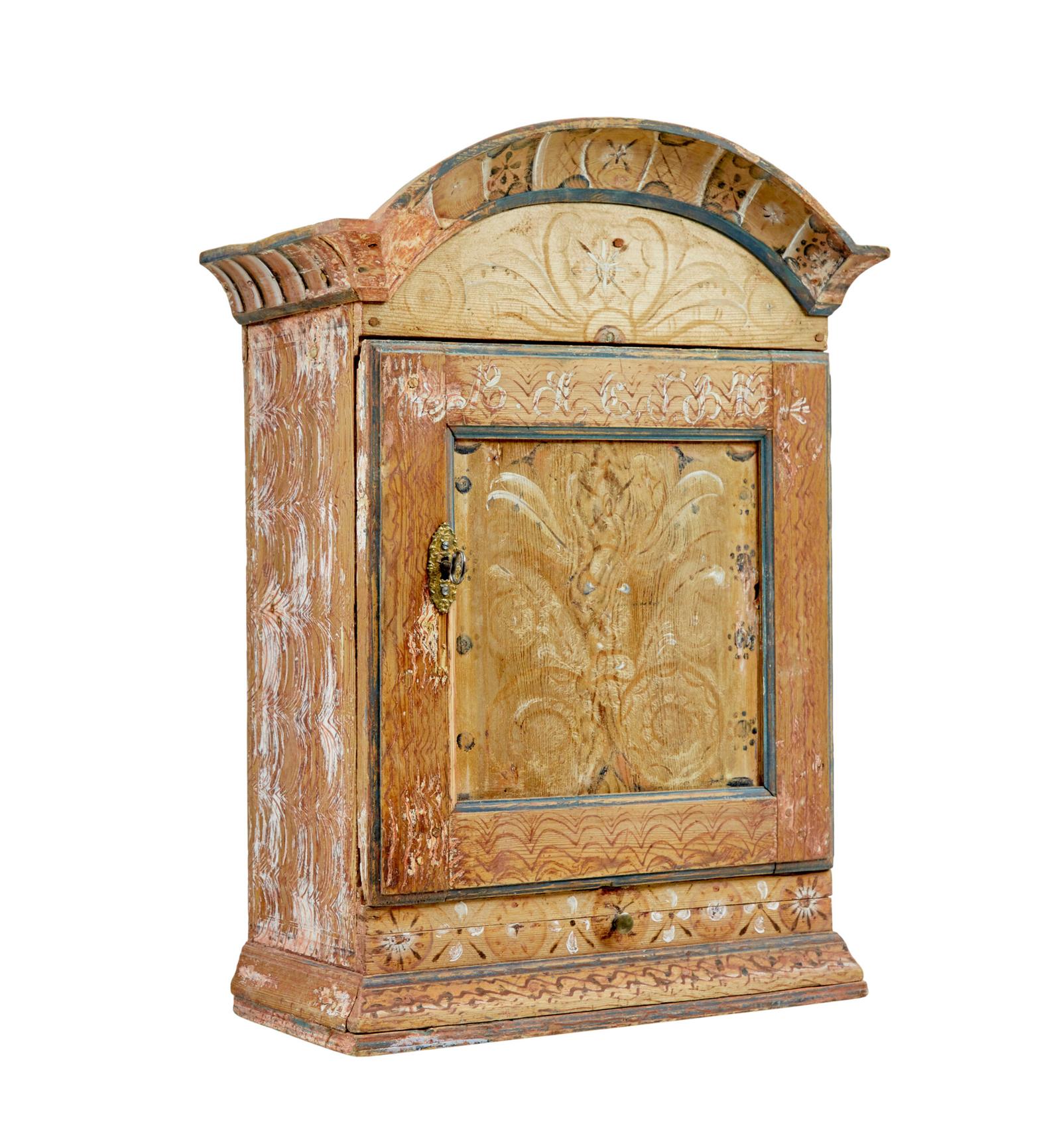Original Hand Painted Swedish Pine Wall Cabinet (1 of 9)