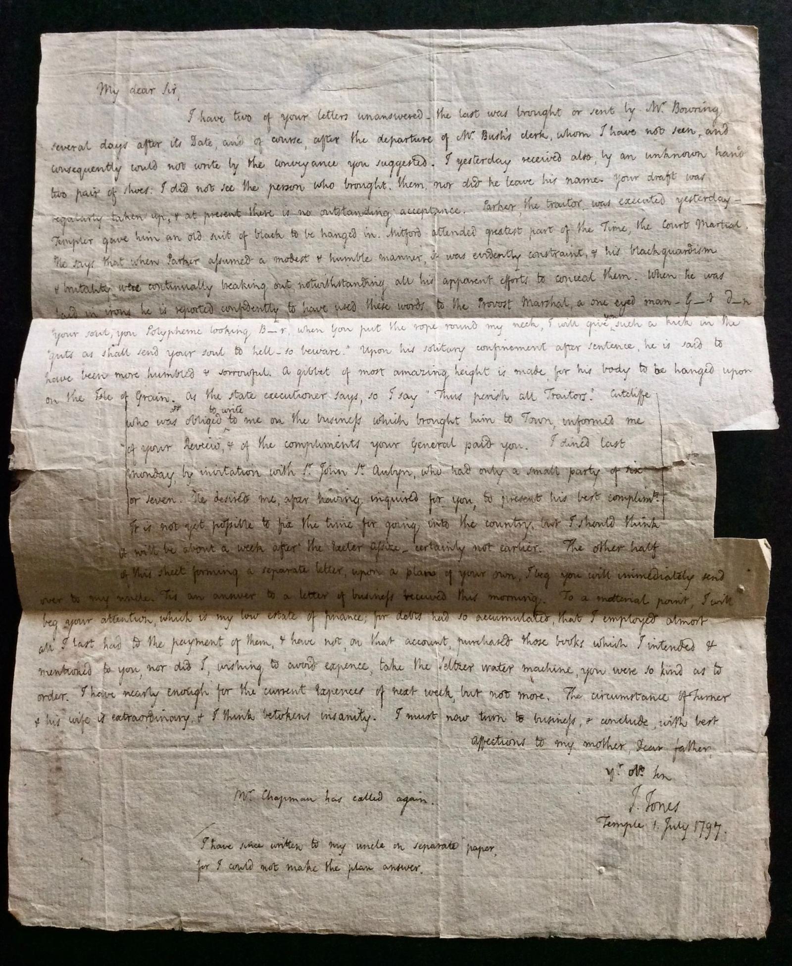 1797 Original Letter on The Execution & Hanging of Richard Parker of Exeter (1 of 5) 1797 Original Letter on The Execution & Hanging of Richard Parker of Exeter (1 of 5)