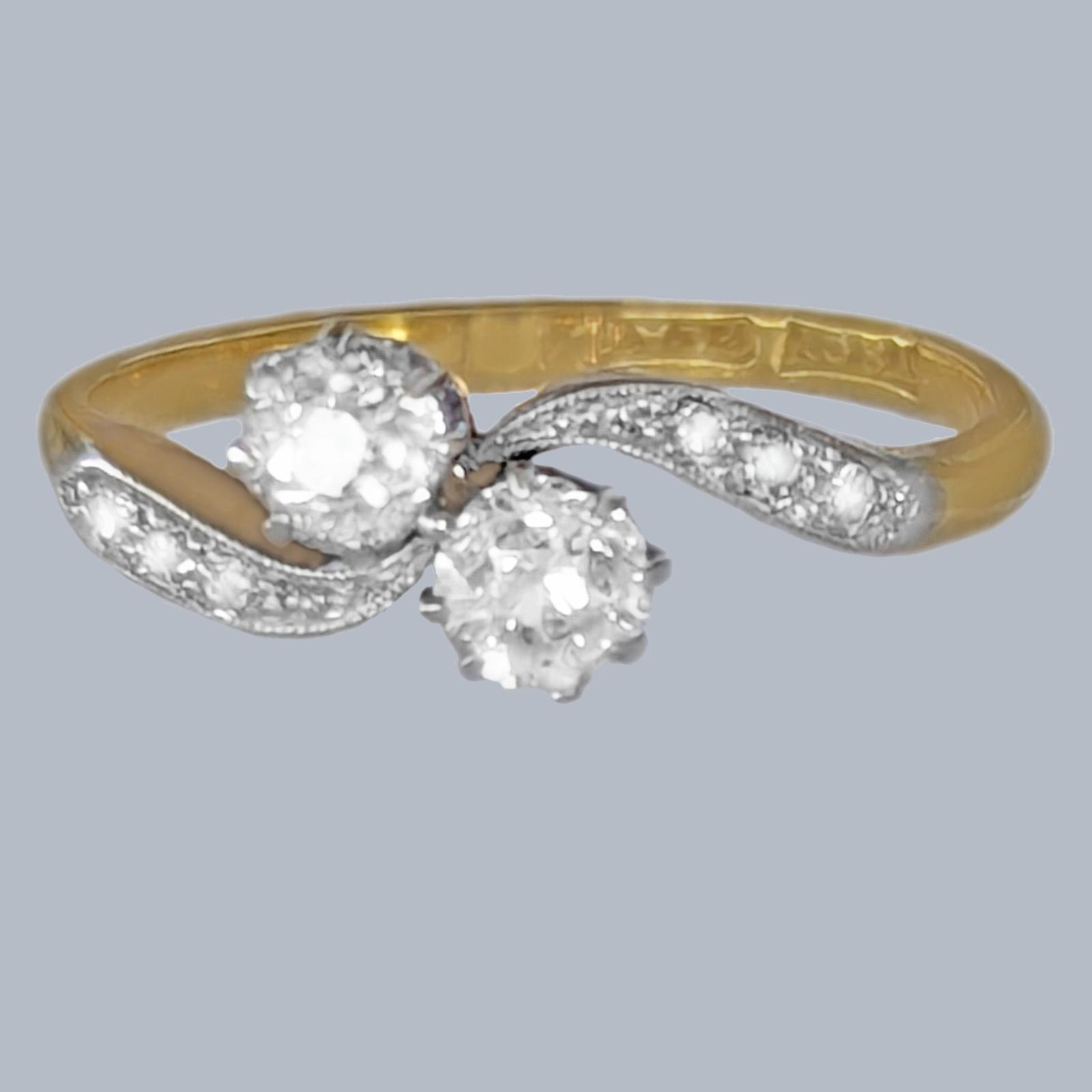 Edwardian Toi et Moi Old Cut Diamond Engagement Ring 18ct Gold Platinum 0.60ct (1 of 8) Edwardian Toi et Moi Old Cut Diamond Engagement Ring 18ct Gold Platinum 0.60ct (1 of 8)