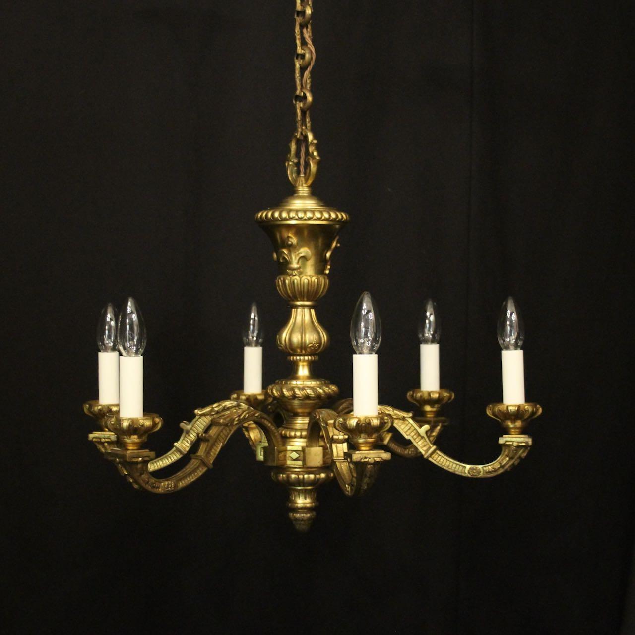 French Gilded Bronze 6 Light Antique Chandelier (1 of 10)