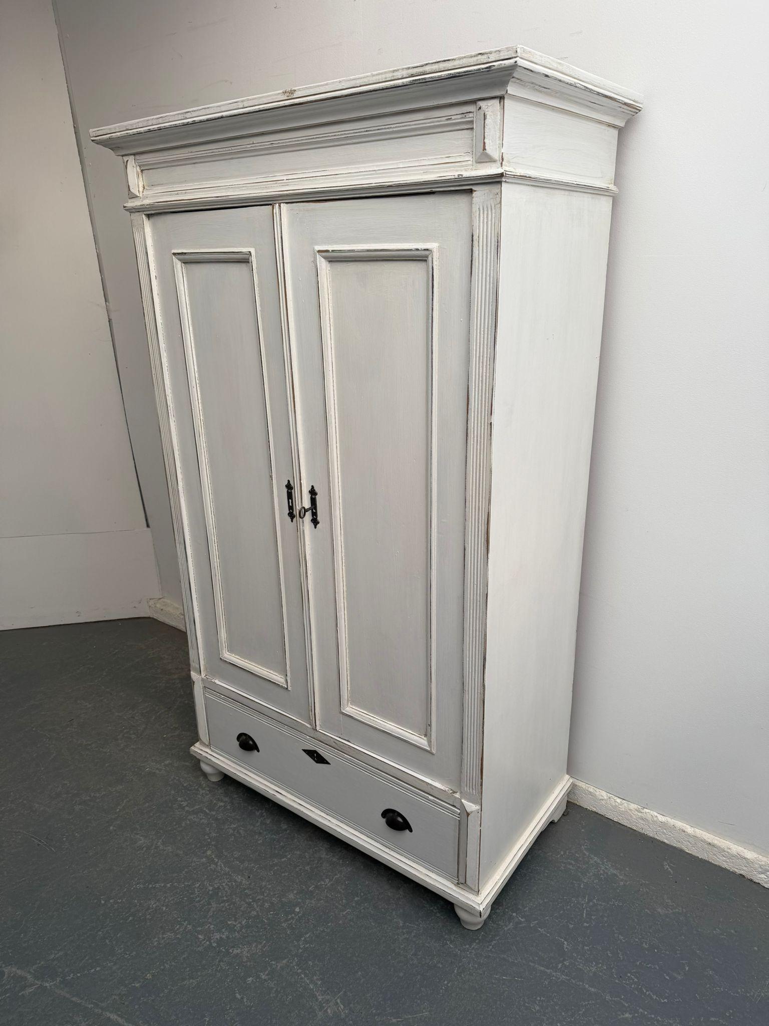 Beautifully Painted White Antique Pine 2 Door Hall Wardrobe to wax / paint (1 of 10)
