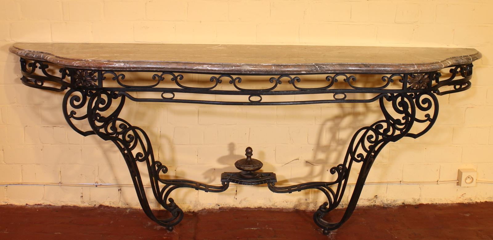 Large Console In Wrought Iron And Marble - 19th Century (1 of 16)