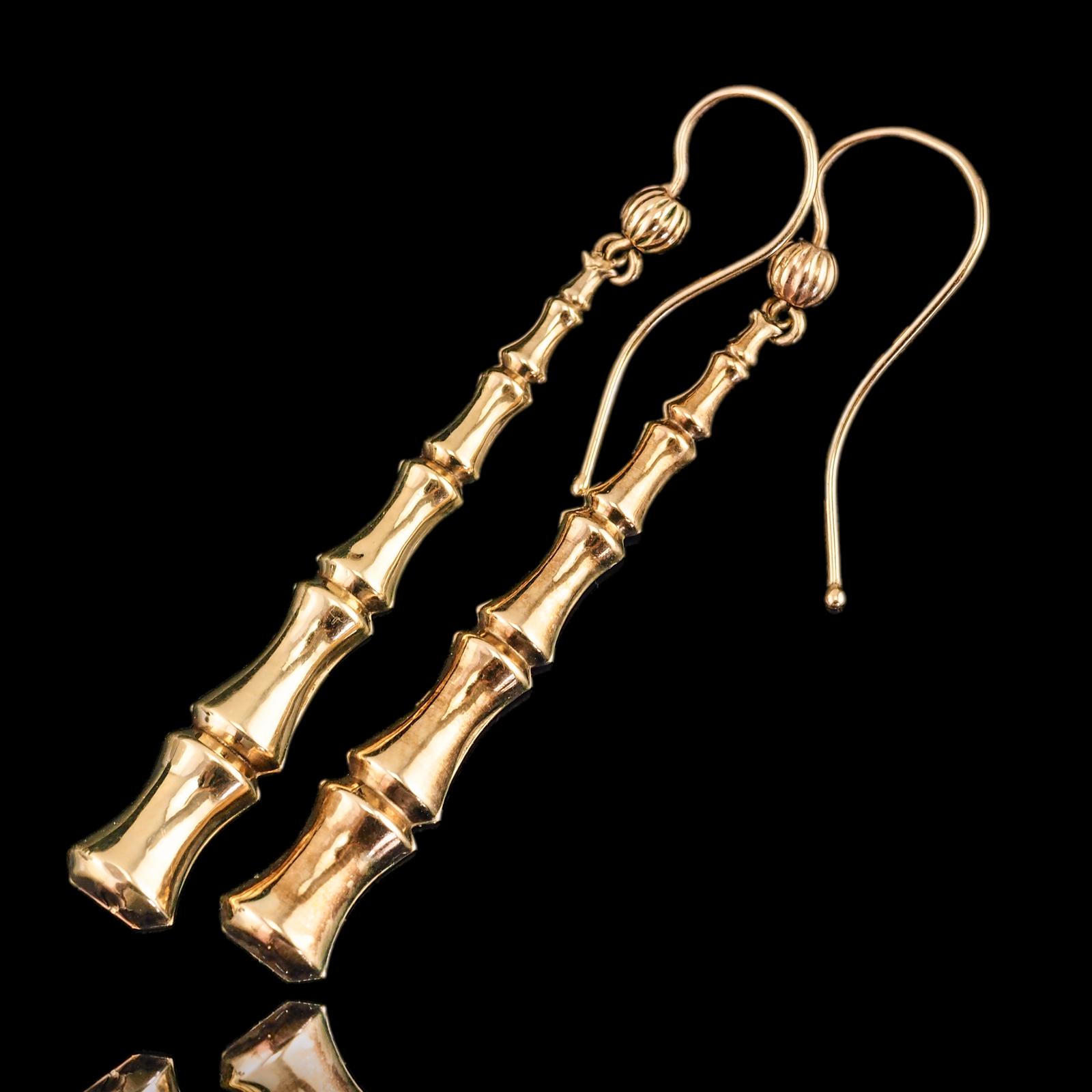 Antique Bamboo Design Earrings 9K Gold - c.1920 (1 of 17)