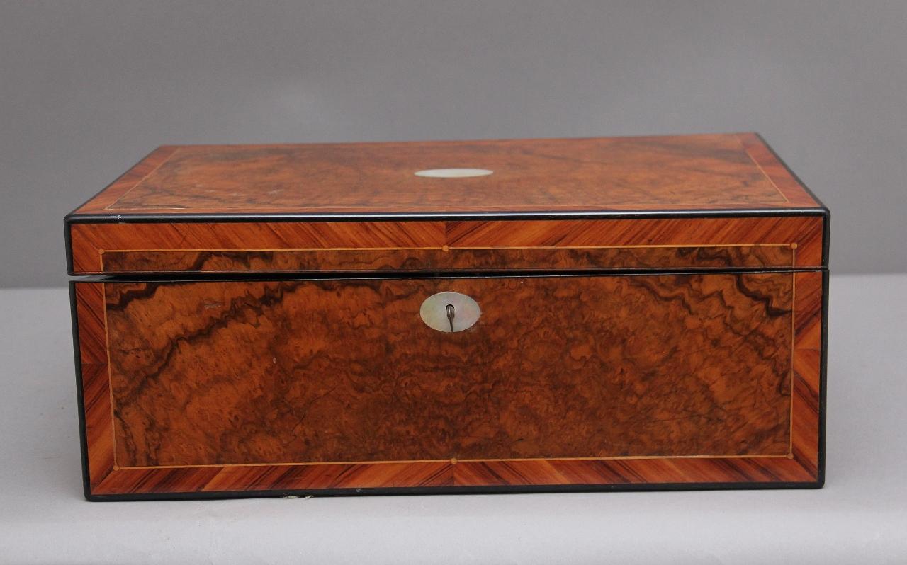 19th Century Antique Burr Walnut Writing Box (1 of 16) 19th Century Antique Burr Walnut Writing Box (1 of 16)