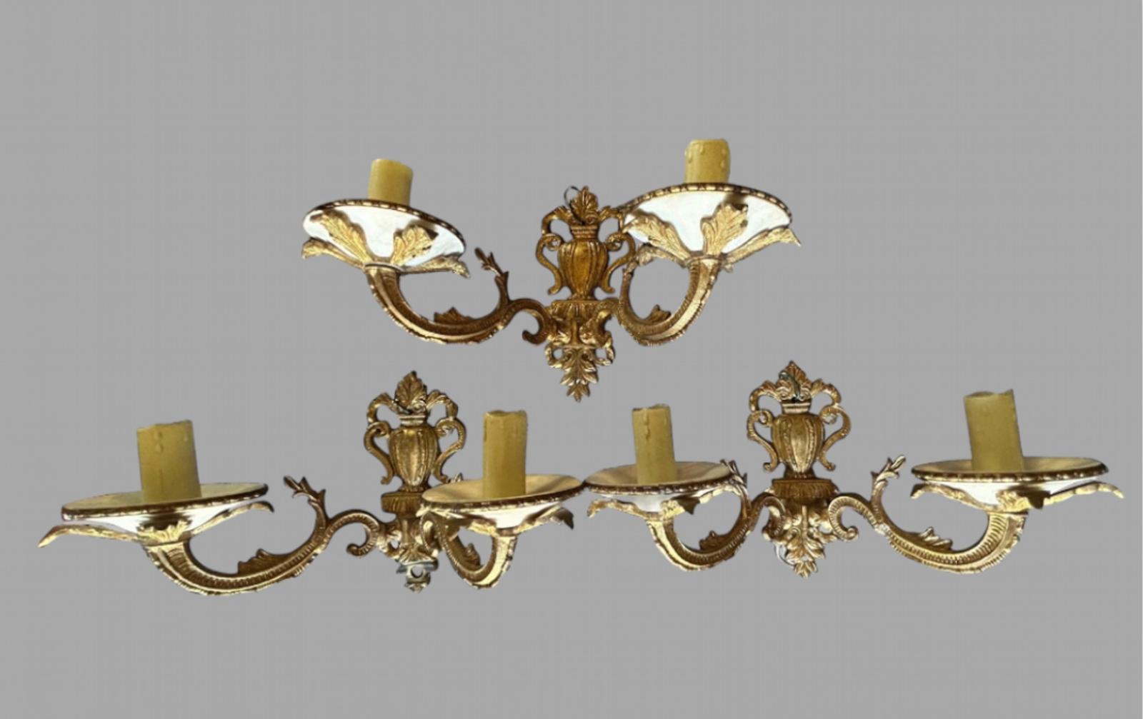 Set of Three Brass Mid 20th Century European Two Branch Wall Lights (1 of 7)
